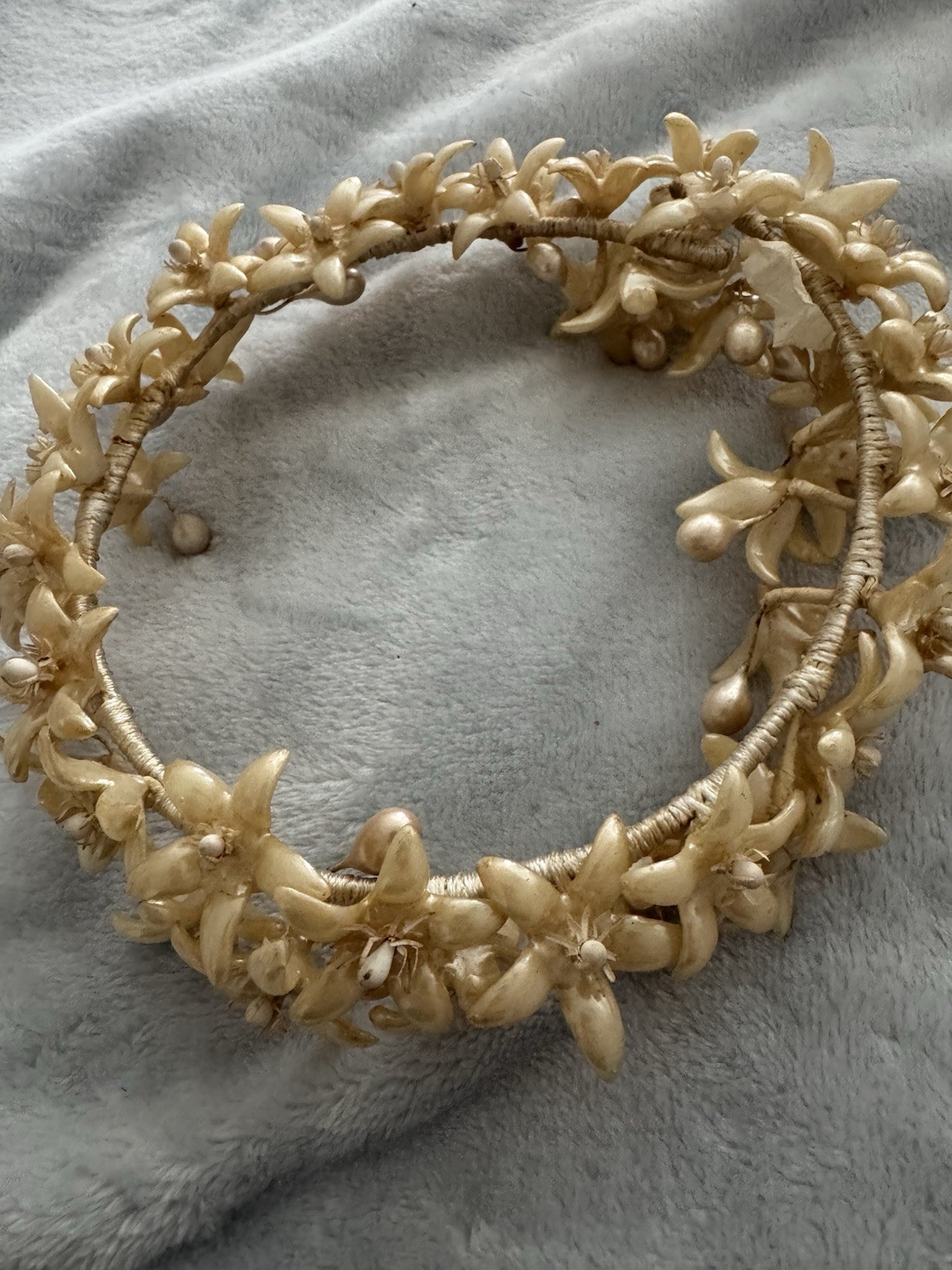 Vtg 1940s Wax Flower Crown Wedding Veil Headband