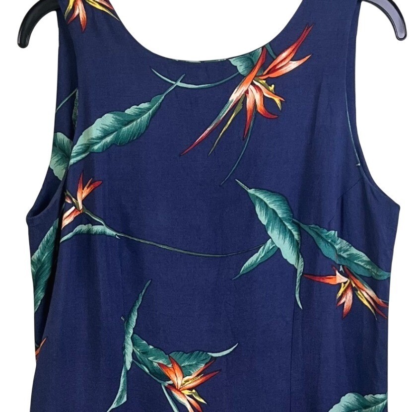 VTG Tommy Bahama Blue Bird Of Paradise Graphic Silk Sleeveless Maxi Dress 12