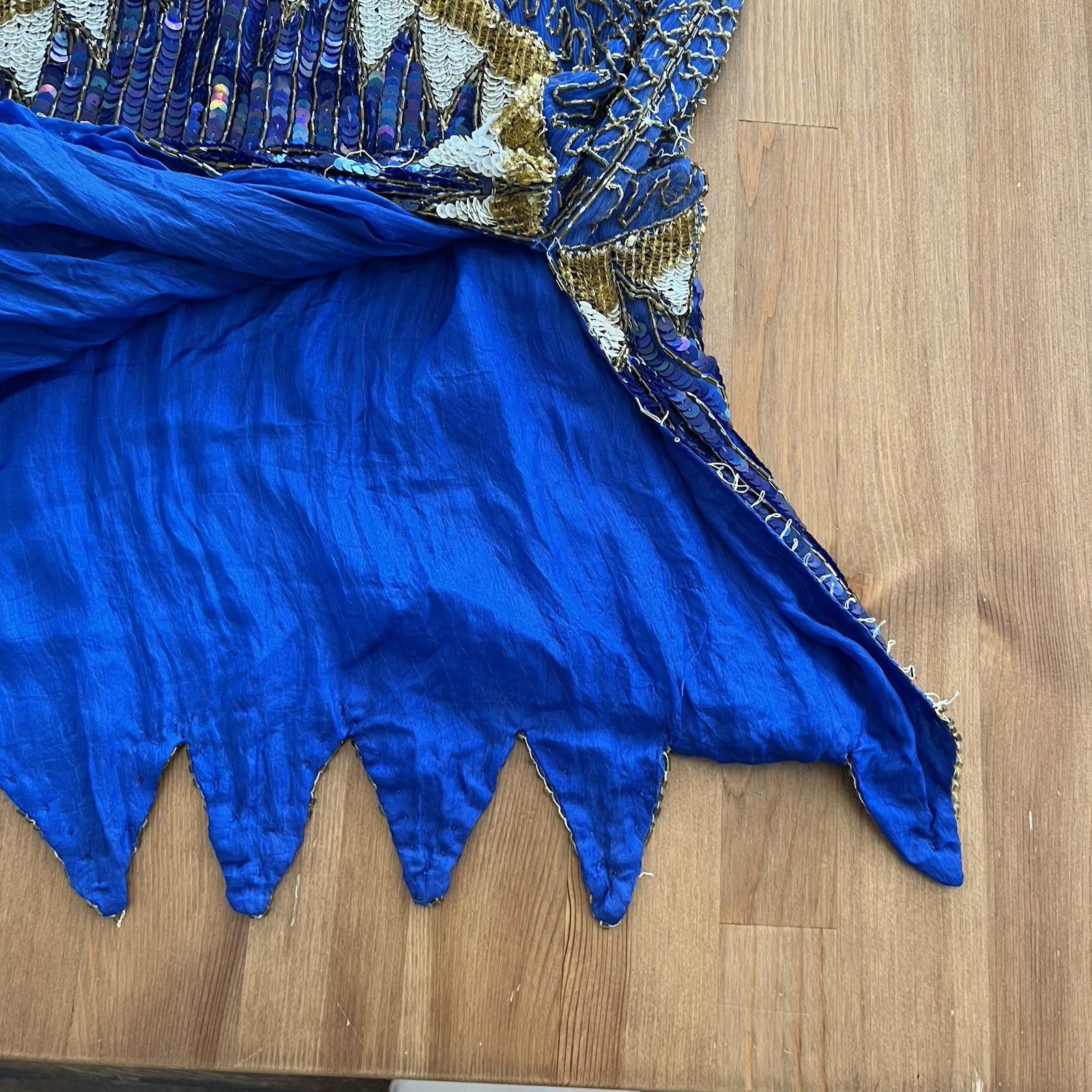 Vintage 80’s Chanson D’Amour Womens Flapper Dress 100% Silk Sequin Beaded Blue