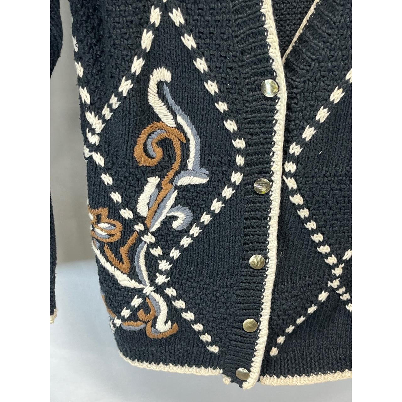 Vintage SK & Company Women’s Multicolor Cotton Blend Embroidered Cardigan Size P