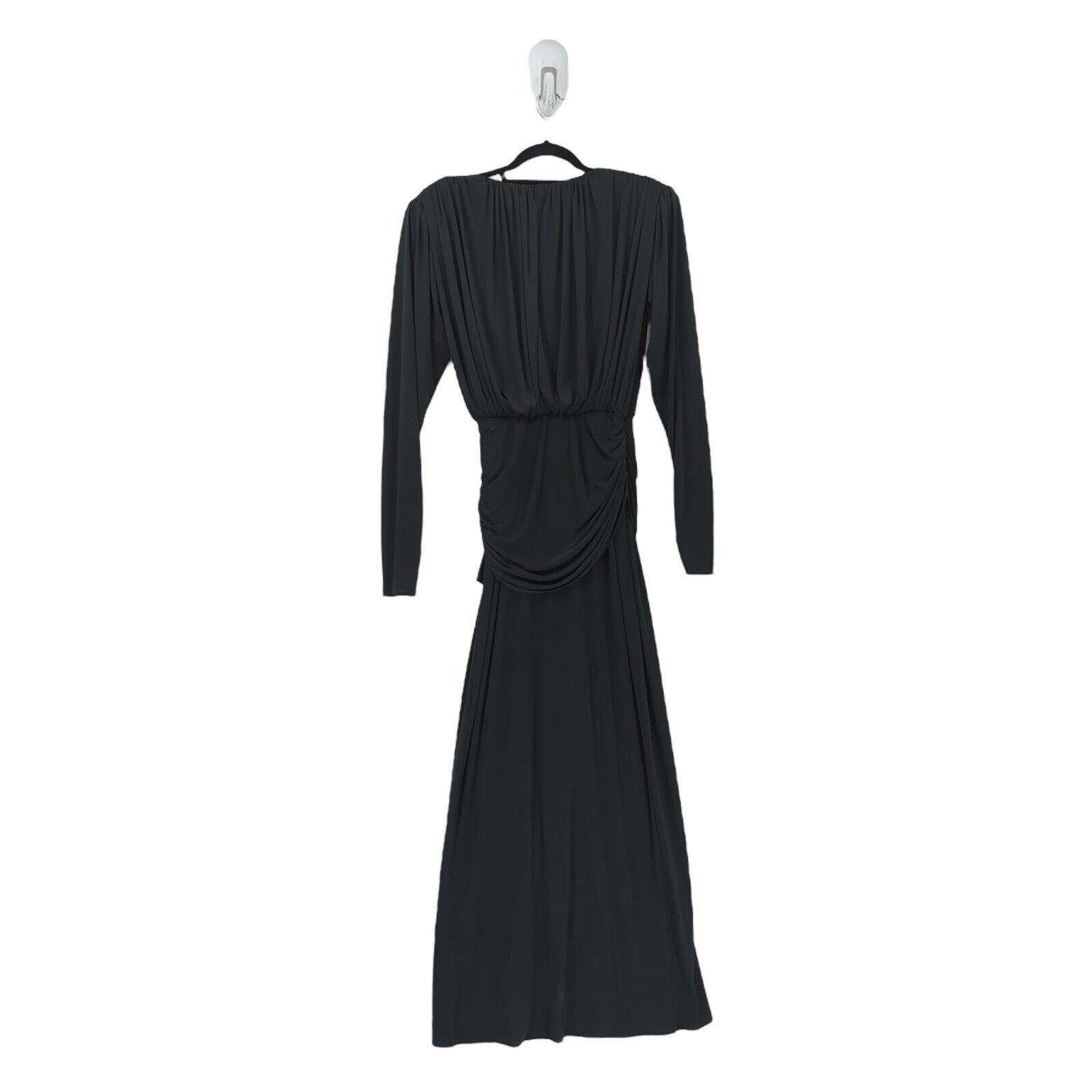 VTG 80s Tadashi Shoji Women 6 Dress Black Gown Beaded Faux Wrap Empire Waist