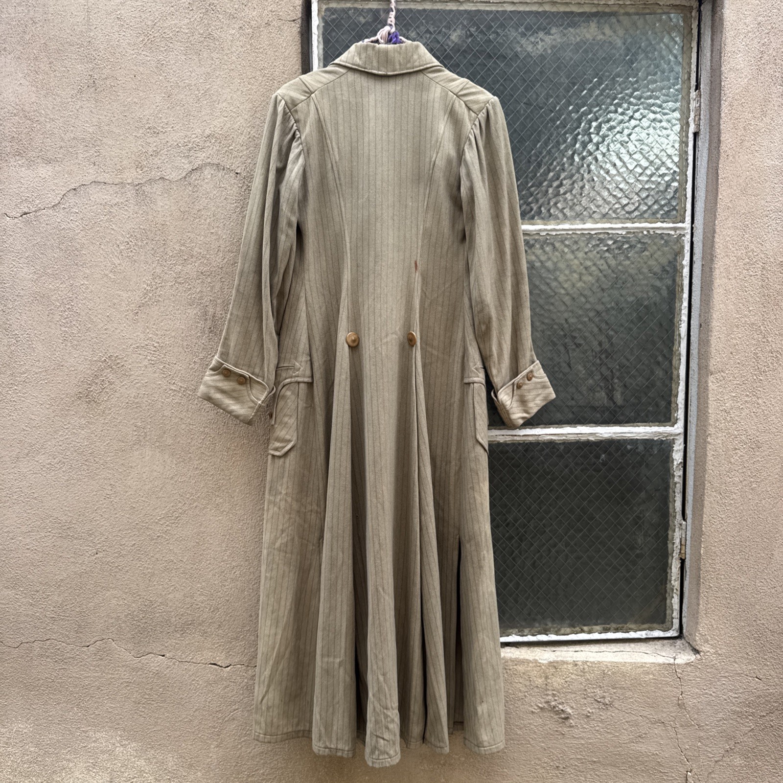 Antique Edwardian Pin Stripe Cream Coat Celluloid Buttons Darting Dress Jacket