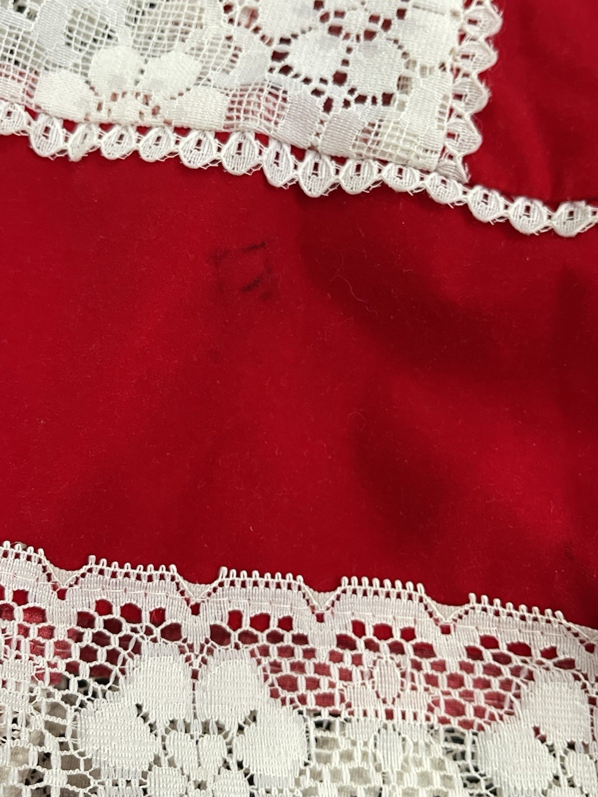 70s Red Velveteen Lace Prairie Revival Skirt Christmas Mrs. Claus Festival READ