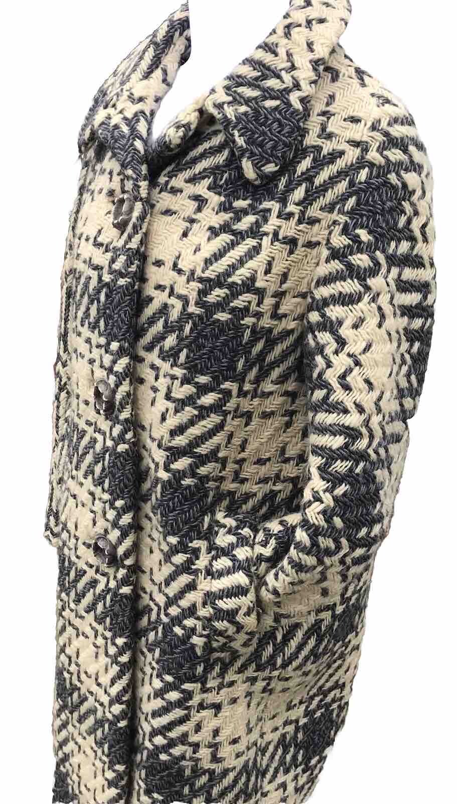 Vtg 50s 60s Woven Wool Women’s Coat Geo Southwestern M L Grey Tan Mod Retro USA
