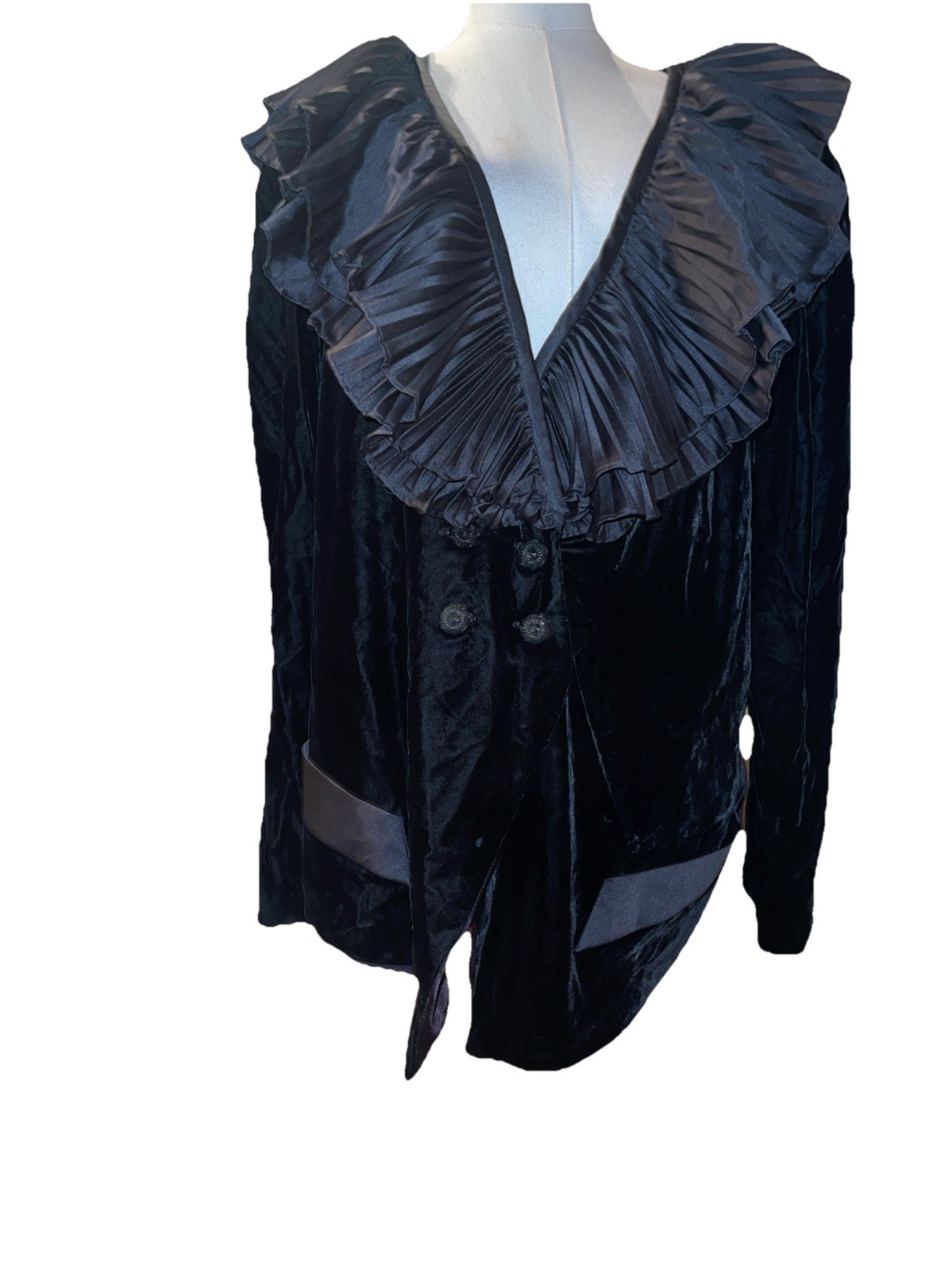 Vintage Black Ruffle Collar Fandy Chez California Blazer Statement Victorian 26w