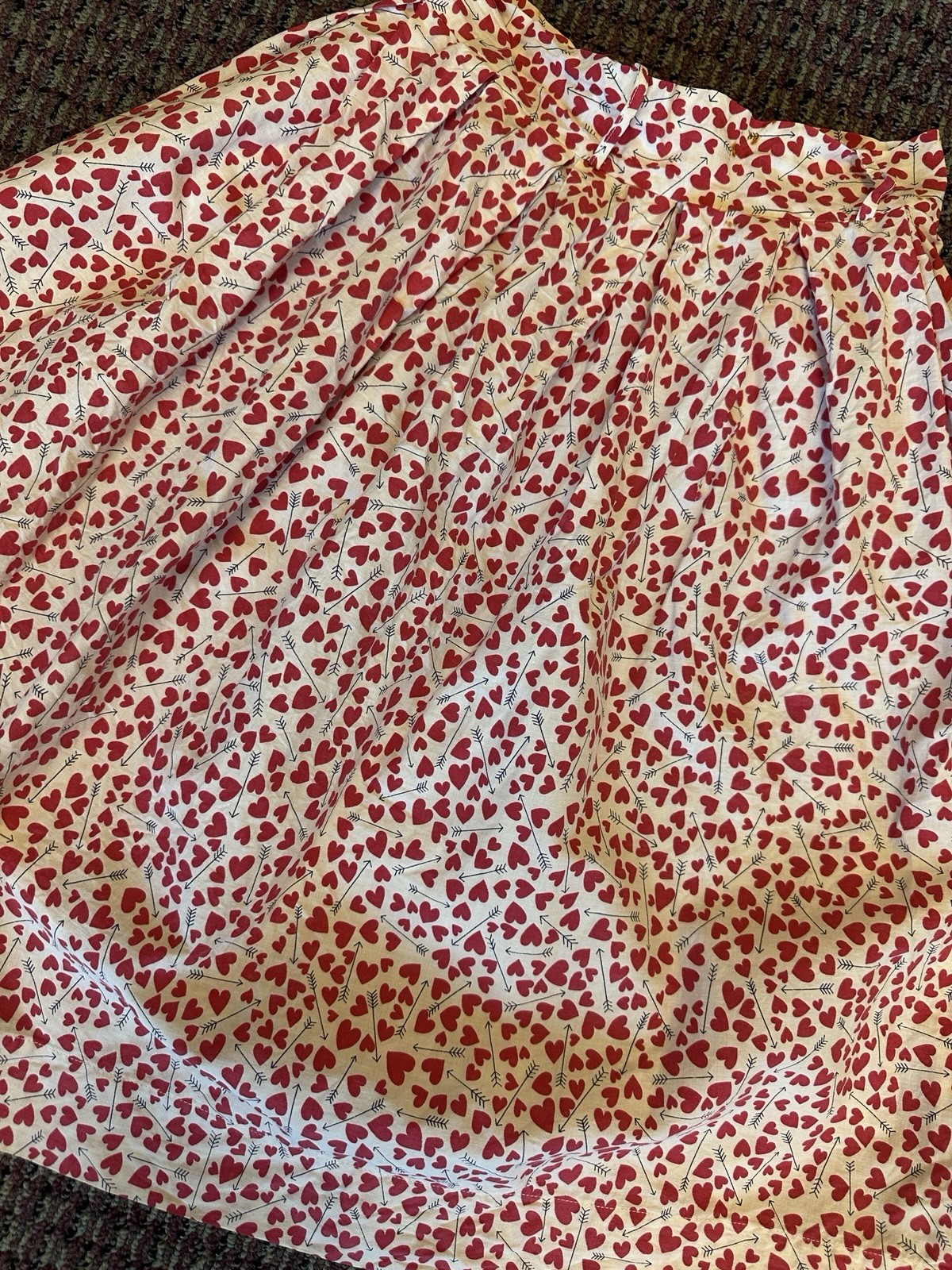 Vintage 40s 50s Novelty Print Circle Skirt Hearts Valentine’s Day Red White XXS