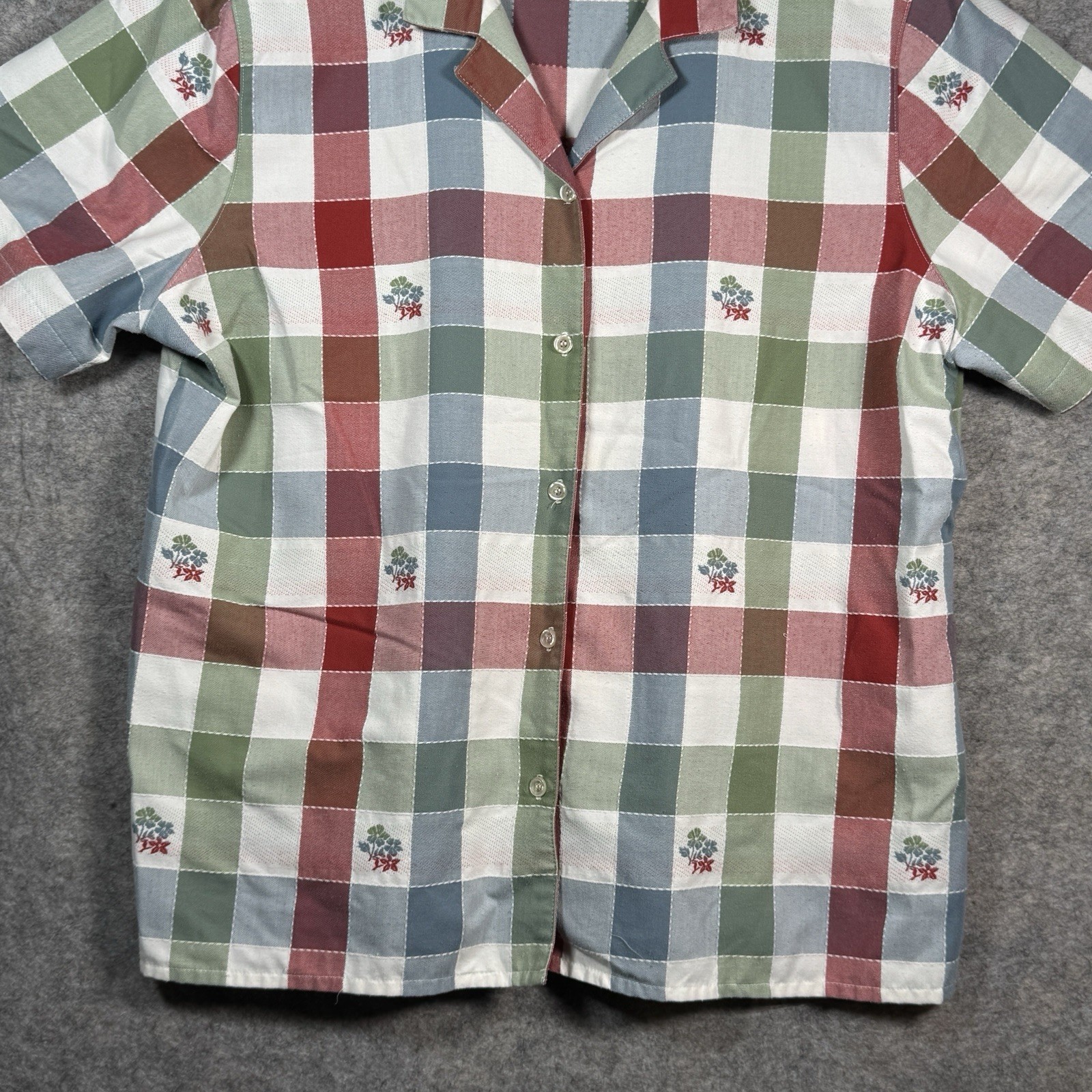 Vintage 90s Womens Alfred Dunner Plaid Embroidered Button Down Shirt Size 20