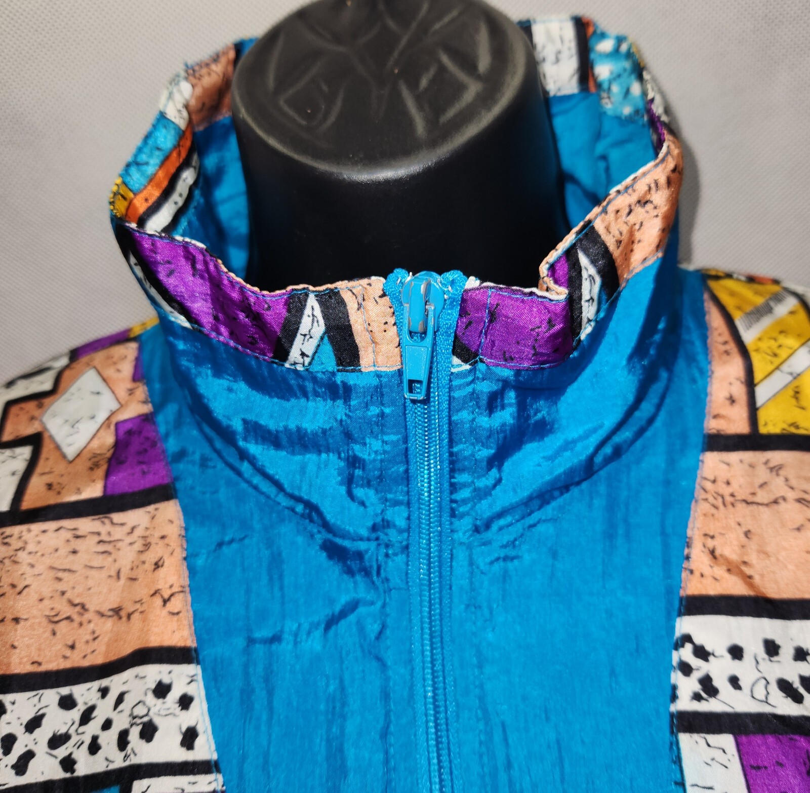 Vintage 80s Aztec Print Blue Windbreaker Jacket Womens Medium Laura Katherine