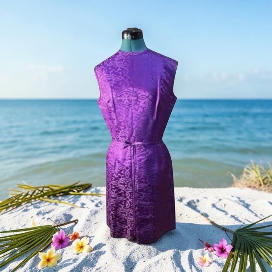 1960s Purple Brocade Sheath Dress | Mod Cocktail Party Dress | Metal Zip Back