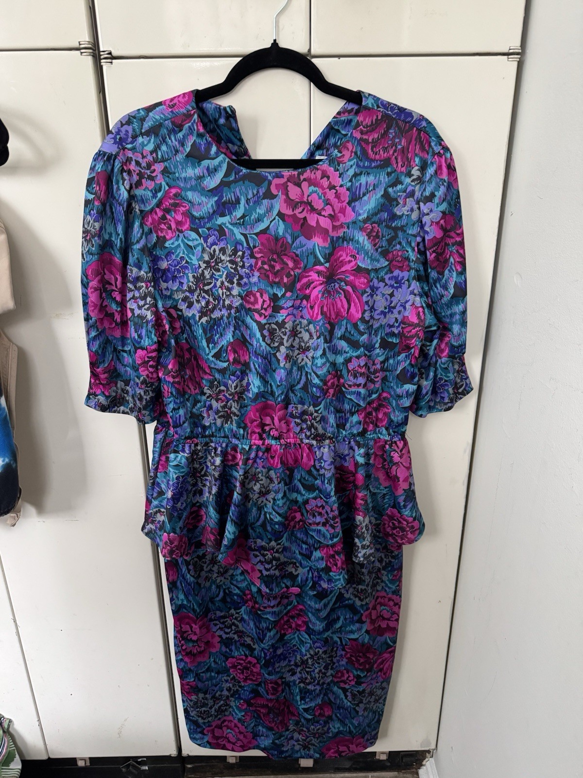 Vintage 1980s Peplum Dress Size 12 / 14 Floral Aunty Church Vibes Retro Mom Cute