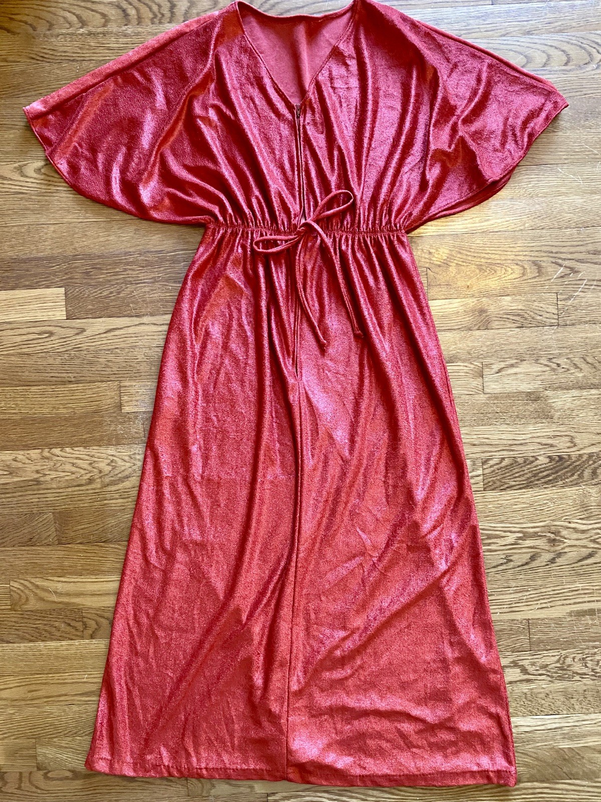 Funky Vintage 70s Terry cloth Lounge Robe Dress Housecoat Batwing Sleeve M/L