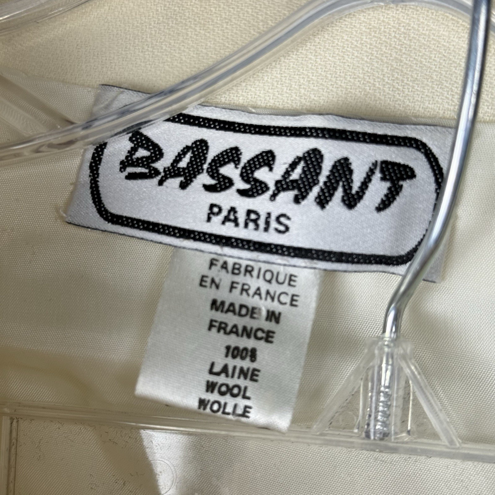 Vtg Bassant Paris Wool Skirt Suit Women’s S/M Cream Black Trim Haute Couture 90s