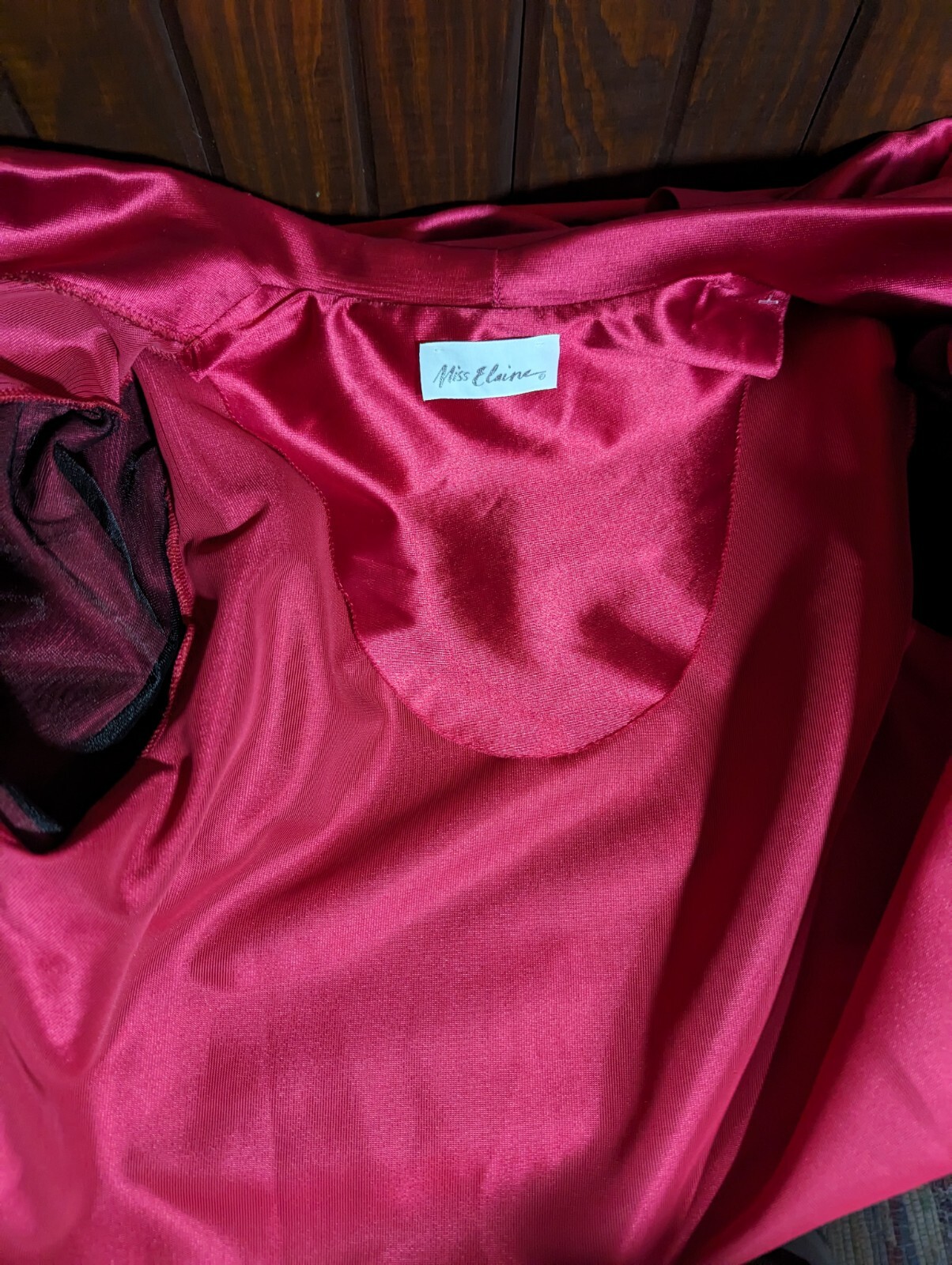 MISS ELAINE VTG 80Ss Rose Pink Satin Long Robe Puffy Sleeves Wrap Belt MED