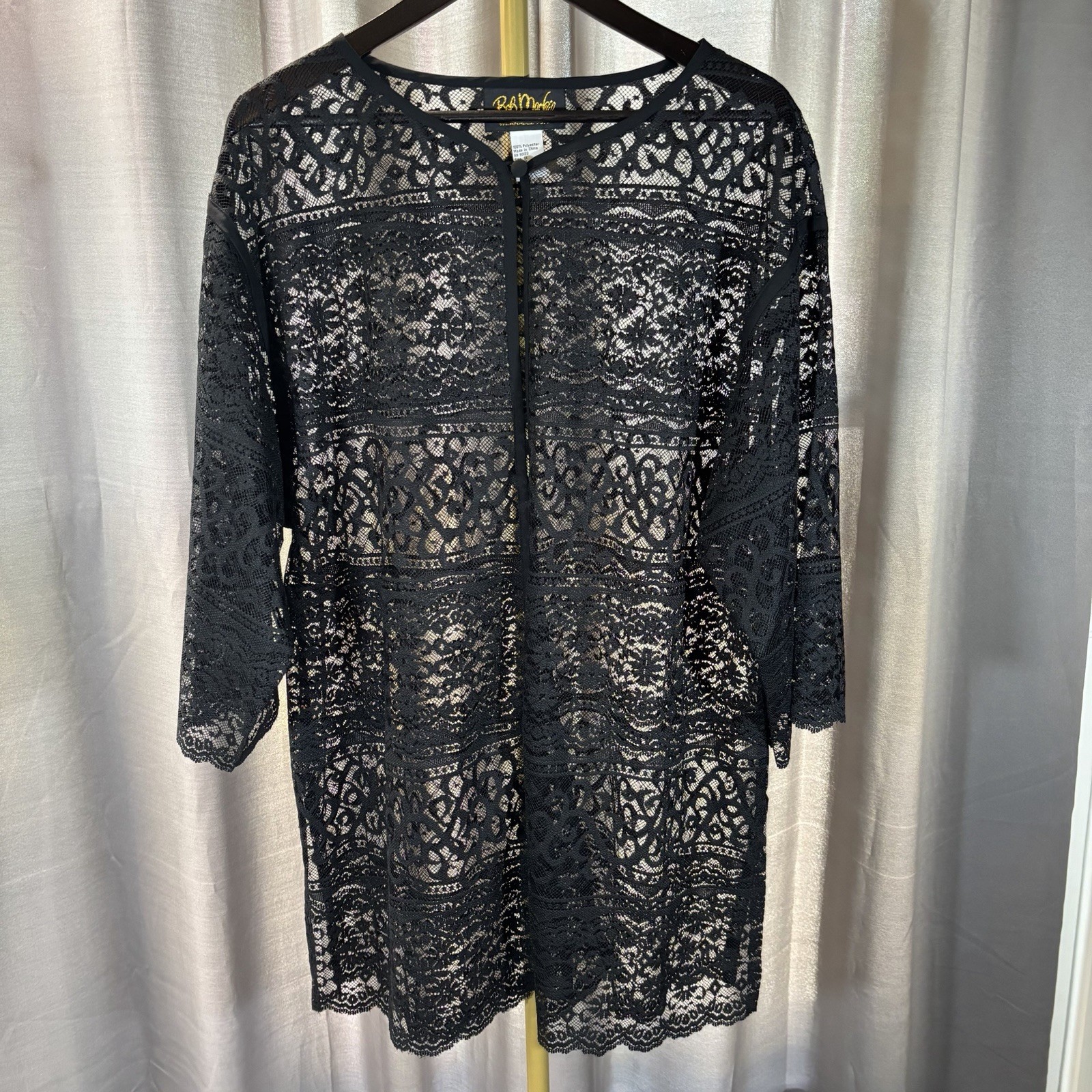Vintage 90’s Bob Mackie Wearable Art 1X Black Lace Sheer Top Duster Plus Artsy