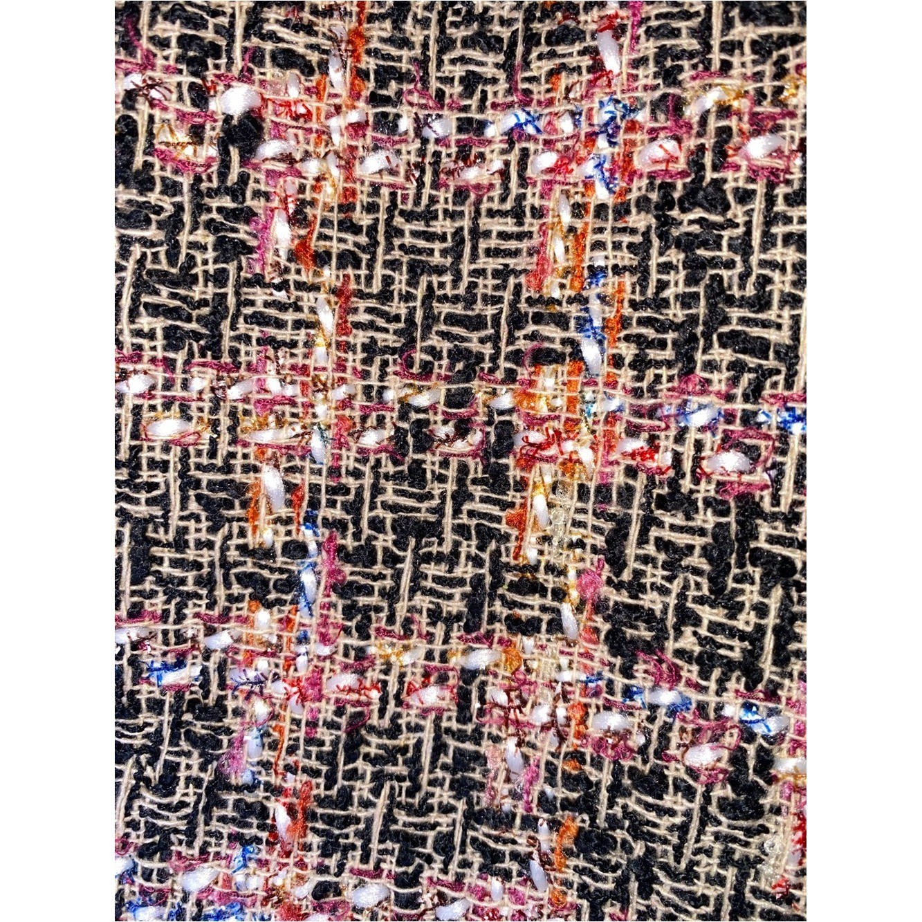Walter Baker Tweed Mini Skirt Fringed Hem Gold Buttons Pink Black Cream Size M⁠