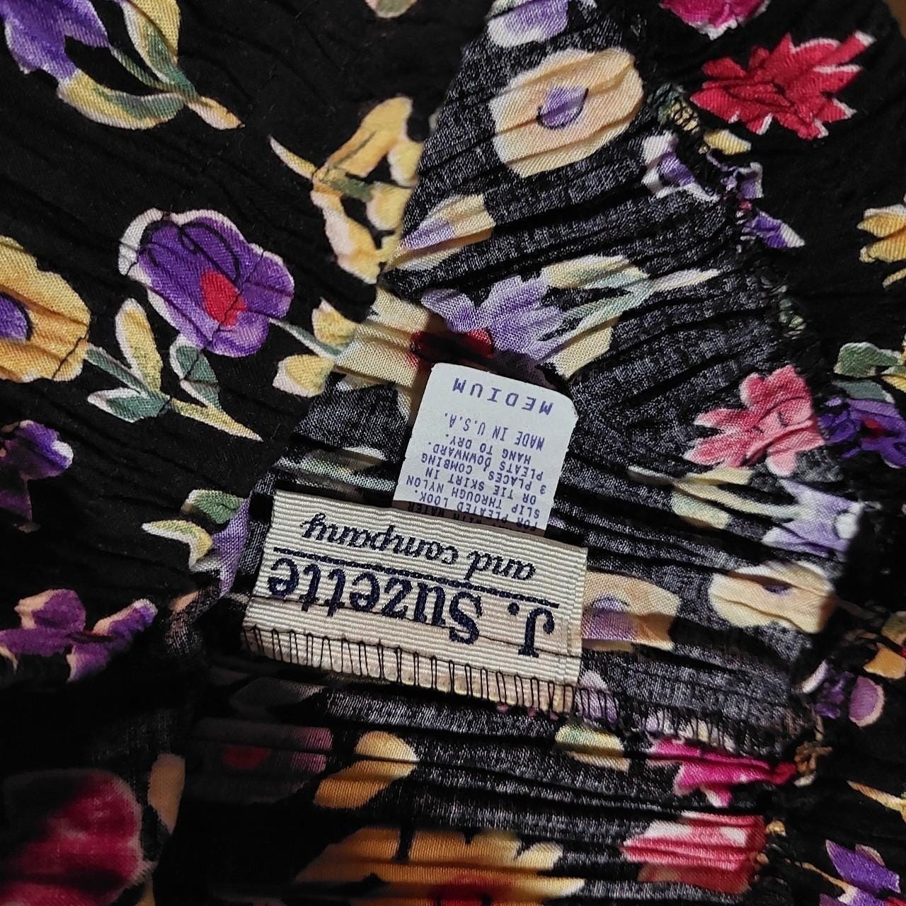 Vintage made in USA floral black, green purple pink and yellow floral maxi skirt