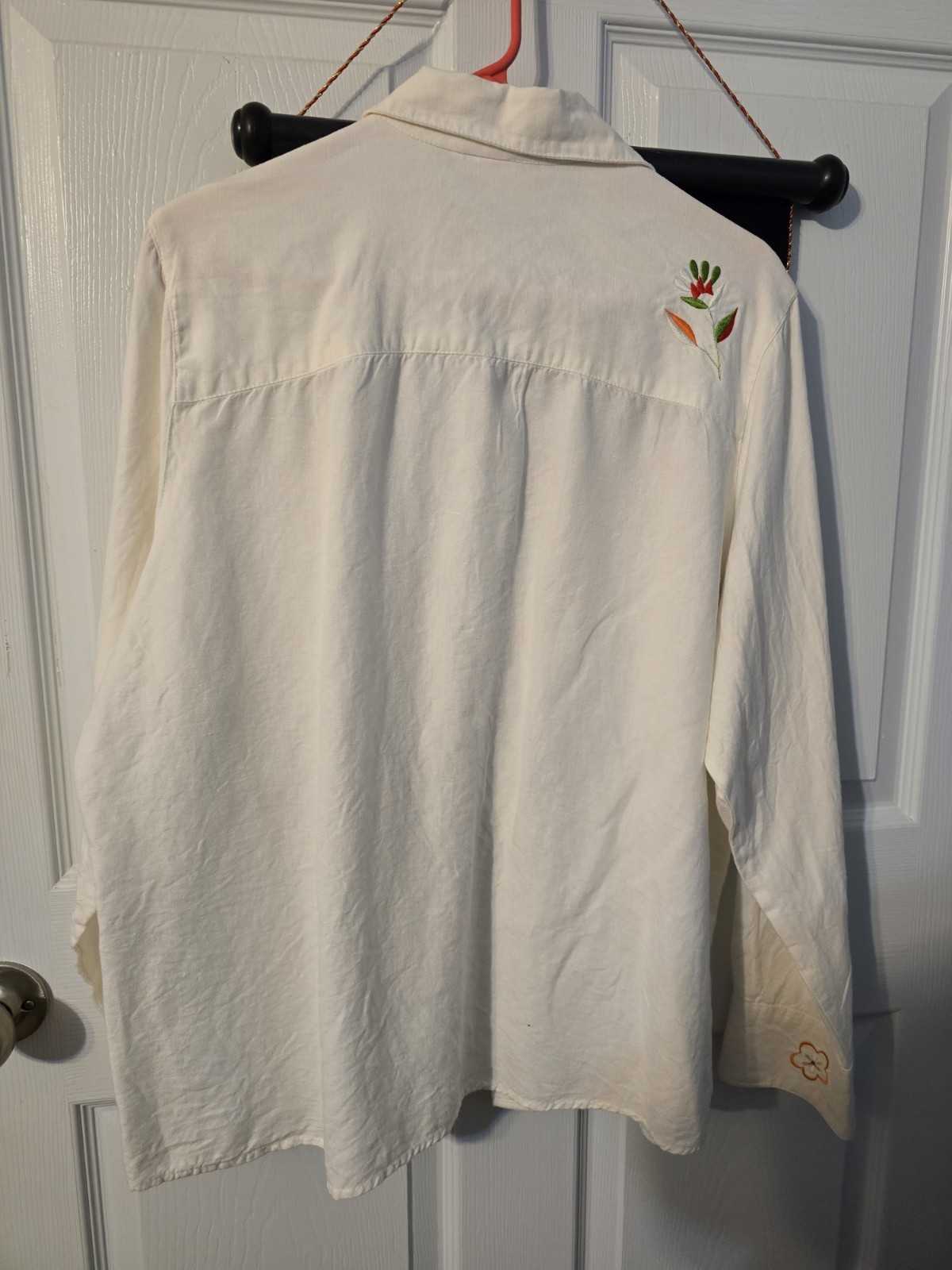 VTG Casey Coleman Embroidered Peacock Floral Linen Button Up Shirt Womens 1X