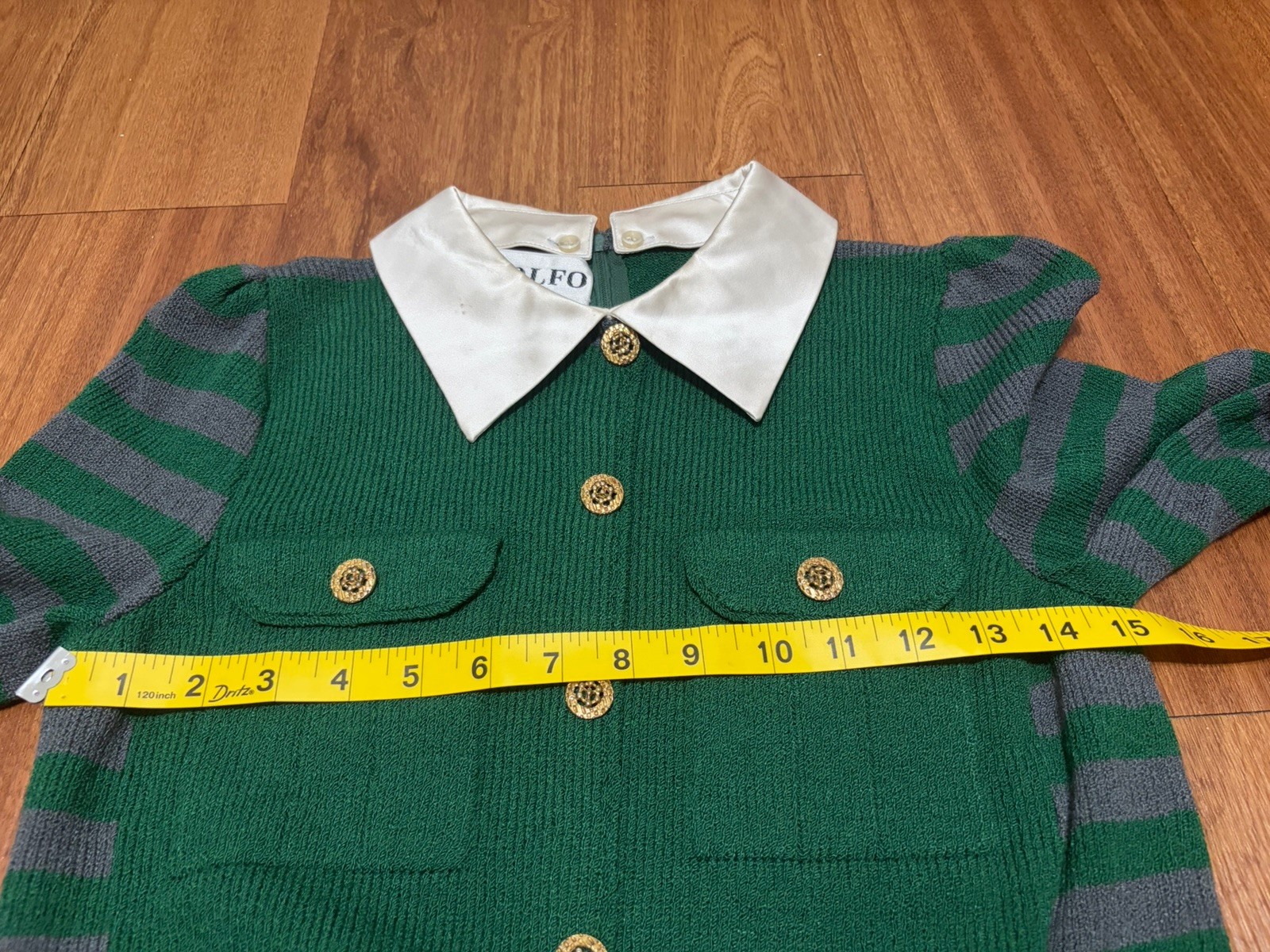 VTG Adolfo New York Green & Gray Wool Blend Knit Sweater Dress Sz XS GUC