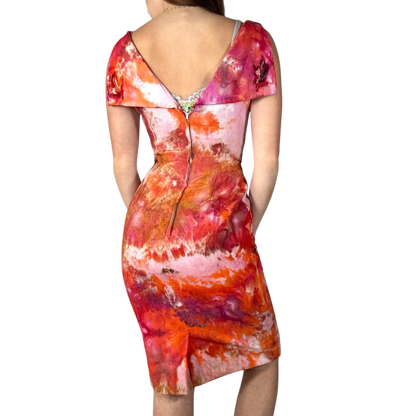 Hand Dyed Vintage 50s Dress Carol Craig Ice Dyed Wiggle Dress Orange Pink Cotton