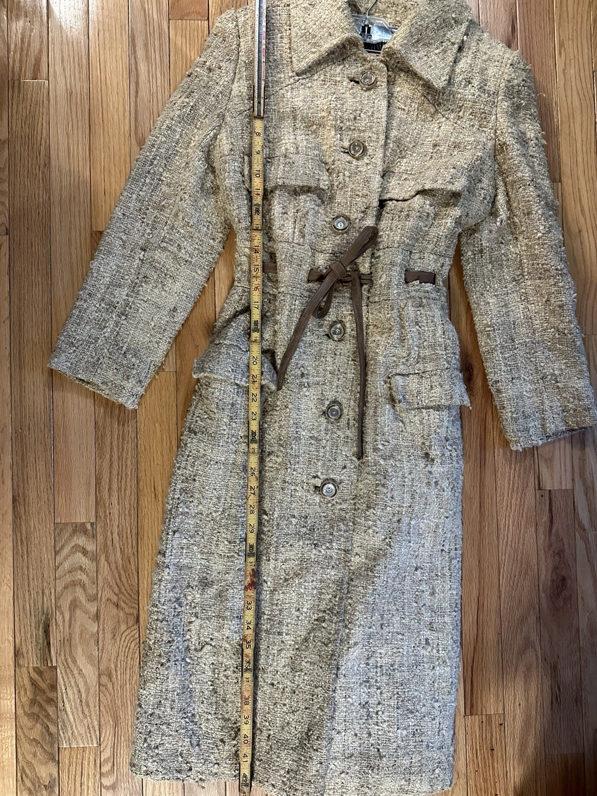 VINTAGE NEIMAN-MARCUS PIETRO Womens Suit Cream Brown Silk Wool Leather With Belt