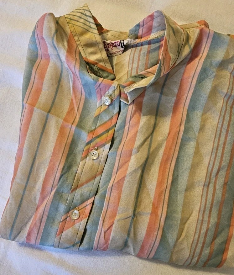 Vtg 1960s/70’s Atrbro Jr Sportswear Shirt Womens Size 11(S/M) Striped Mod Chic