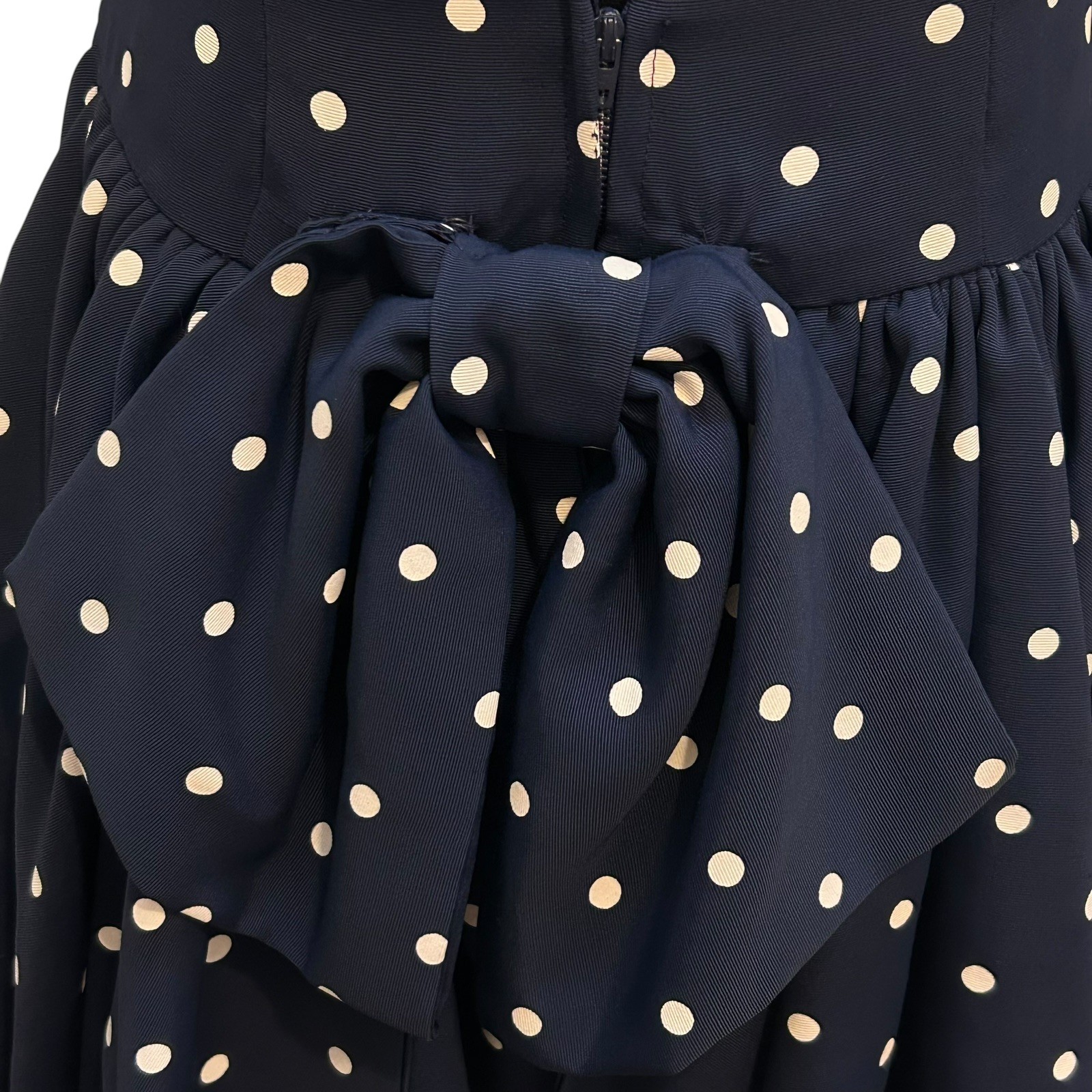 Vintage 1980s 1990s Polka Dot Dress Navy Blue Bow Lace Trussel Size XS or S