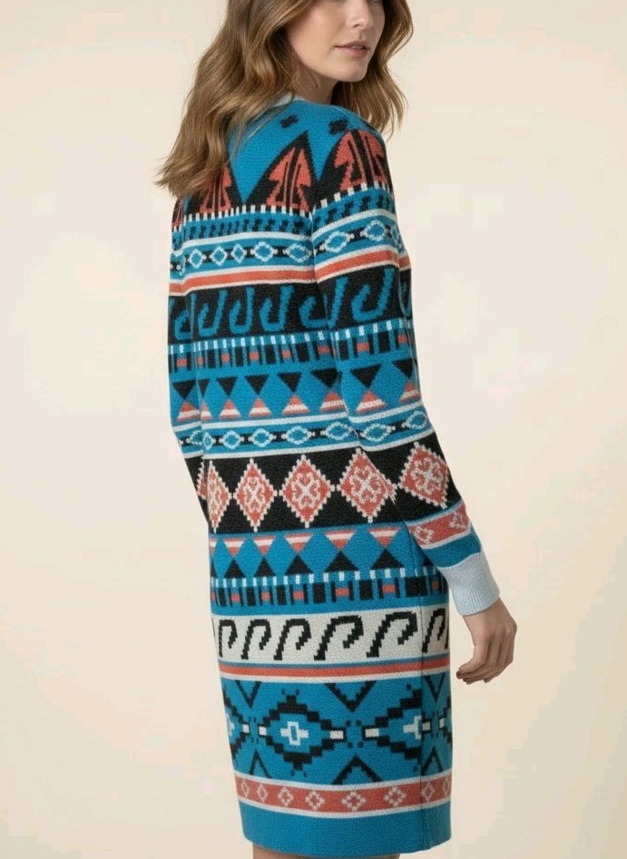 VTG Givy BGibiu Made In Japan Aztec Southwestern Geometric Knit Sweater Dress