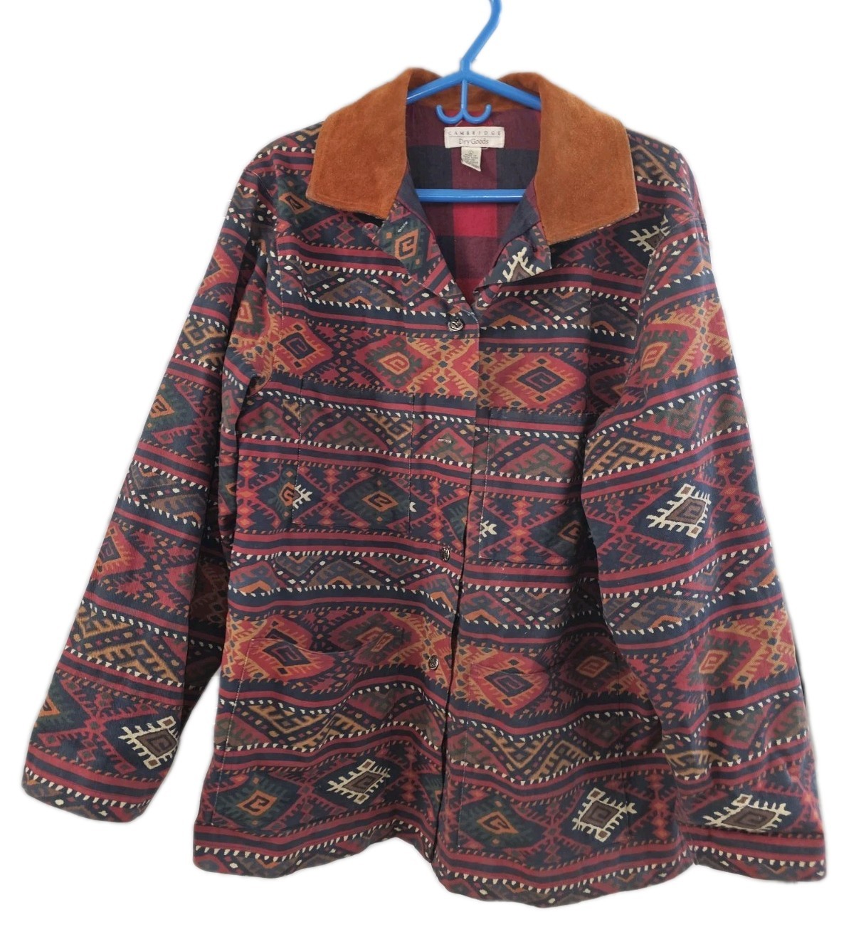 Cambridge Dry Goods Southwest Aztec Jacket Flannel Lined Suede Geometric 1980s