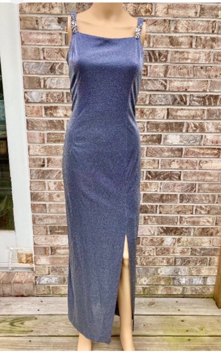 Vintage 90s Grey Blue Sparkly Formal Cocktail Dress Size 8