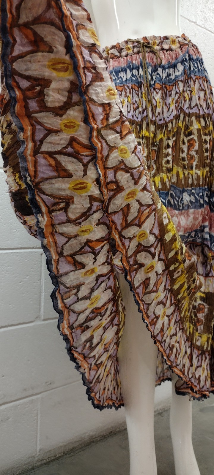 Brown Gauzy Cotton Broomstick Skirt Vintage Zashi Indian DEADSTOCK M/L