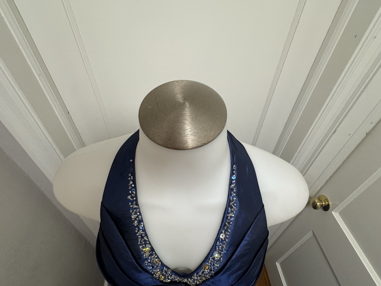 VTG B’Dazzle Alyce Designs Cobalt Blue Beaded Halter Mermaid Gown Dress Sz 8