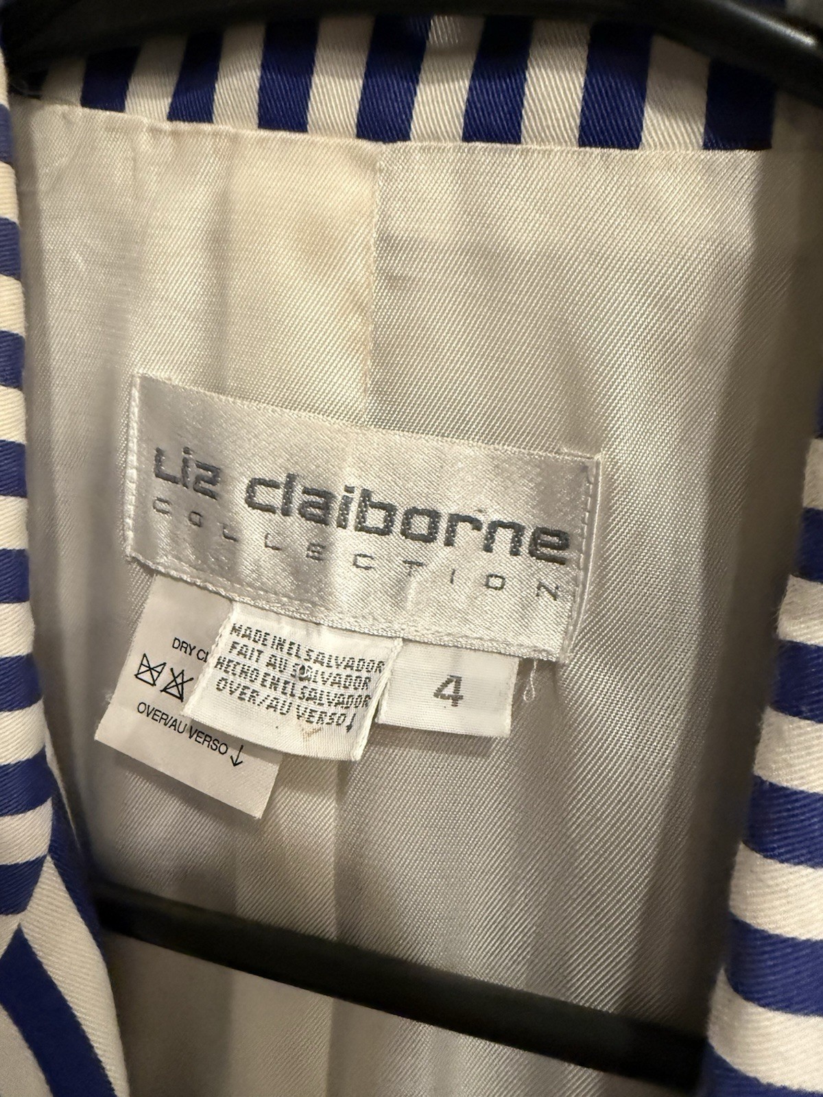 Vintage Liz Claiborne Collection Striped Blue White Blazer w/ Gold Buttons