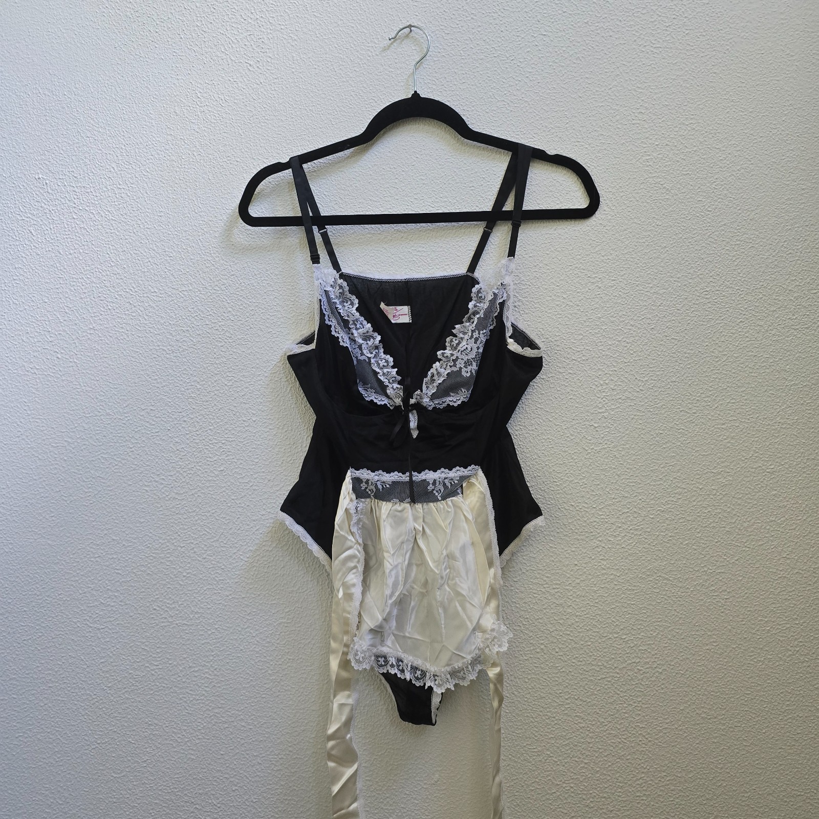 Vintage 1980s Faris French Maid Lingerie Women’s M Sheer black, Ivory, Lace 0018
