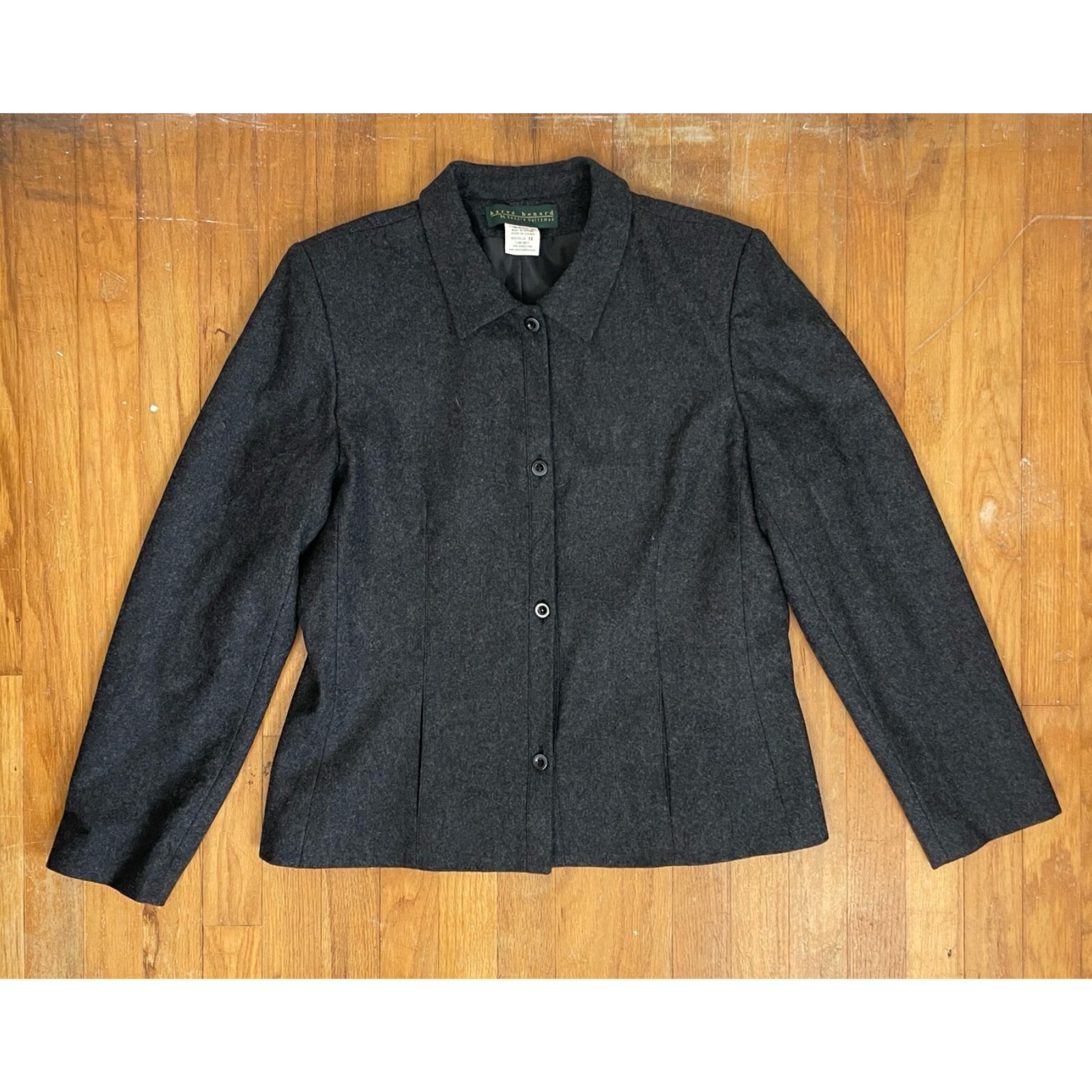 Vintage Charcoal Gray Wool Blend Blazer Womens Size Large 90s Sport Coat Jacket