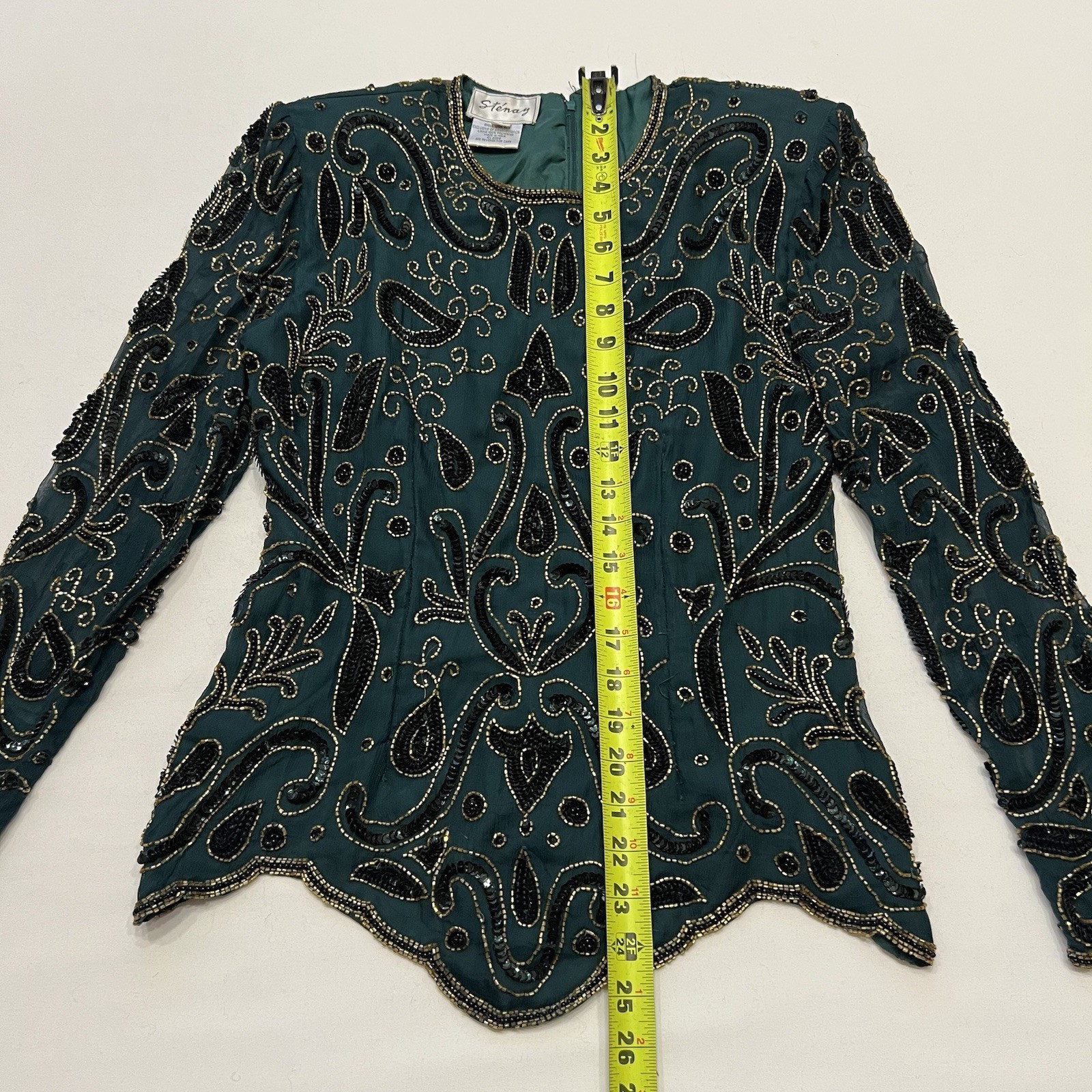Vintage 80s Statement Beaded Blouse Size Medium Maximalist Glam Shoulder Pad Top