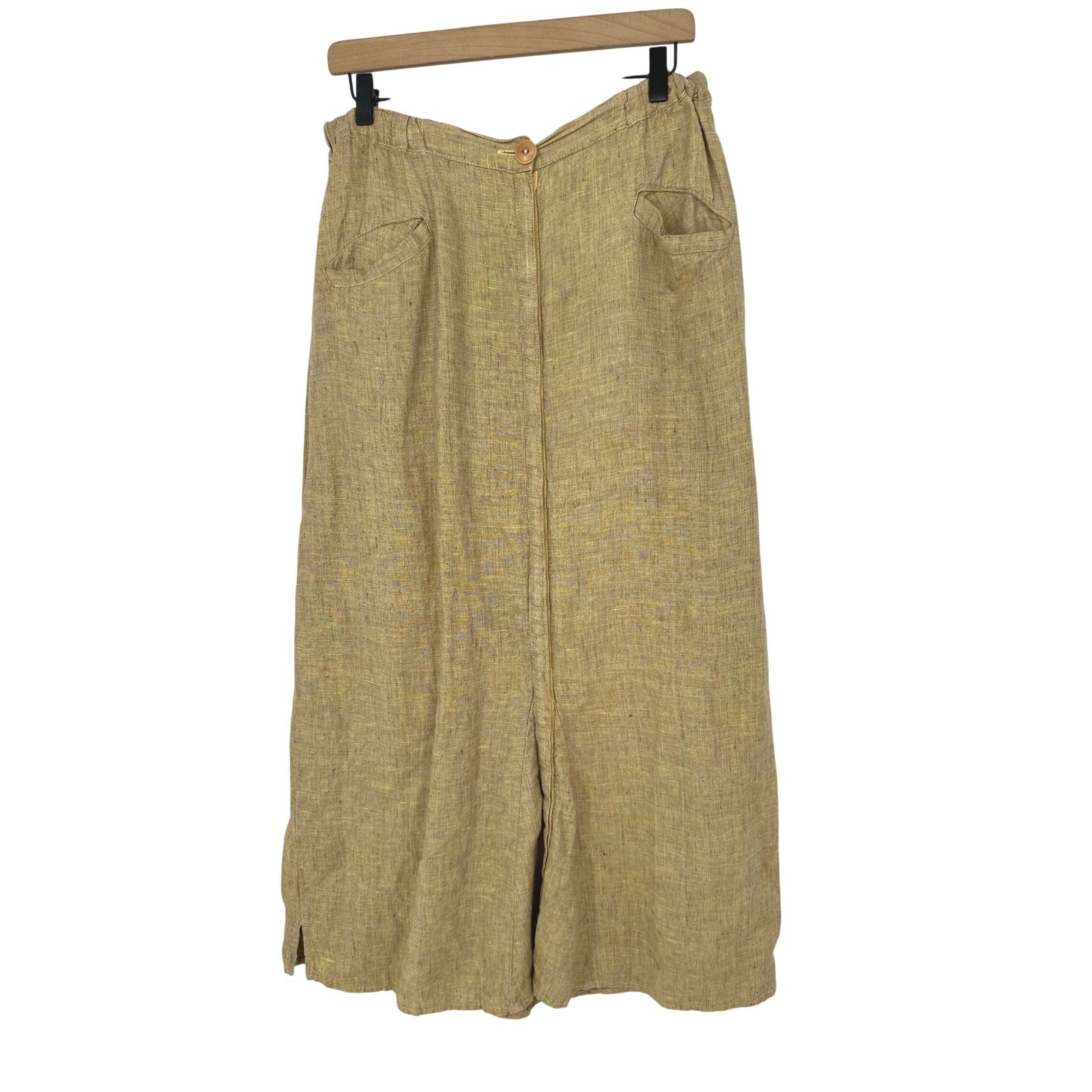 Vintage FLAX Jeanne Engelhart Linen Maxi Skirt M Snap Front Lagenlook Coastal