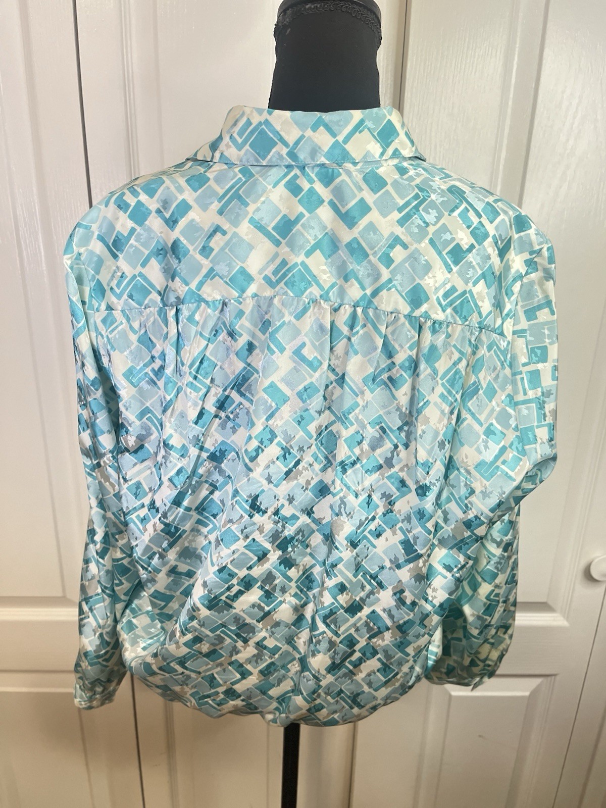 Vintage Da-Rue of California Blouse Sz 16 Elastic Waist 70s Silky Jacquard Shiny