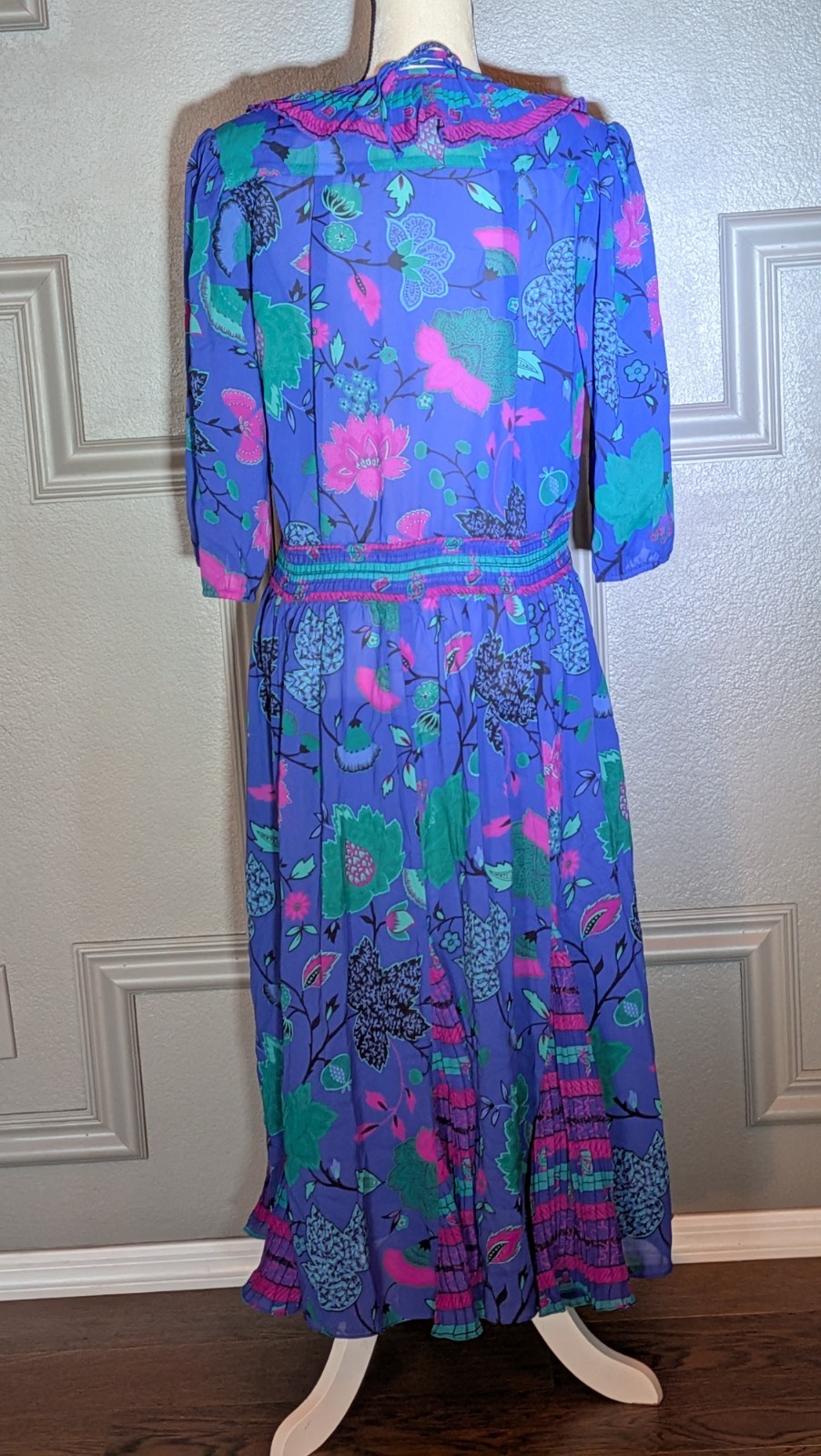 Vintage Assorti for Susan Freis Dress Womens Pleated Ruffle Dress 1980’s