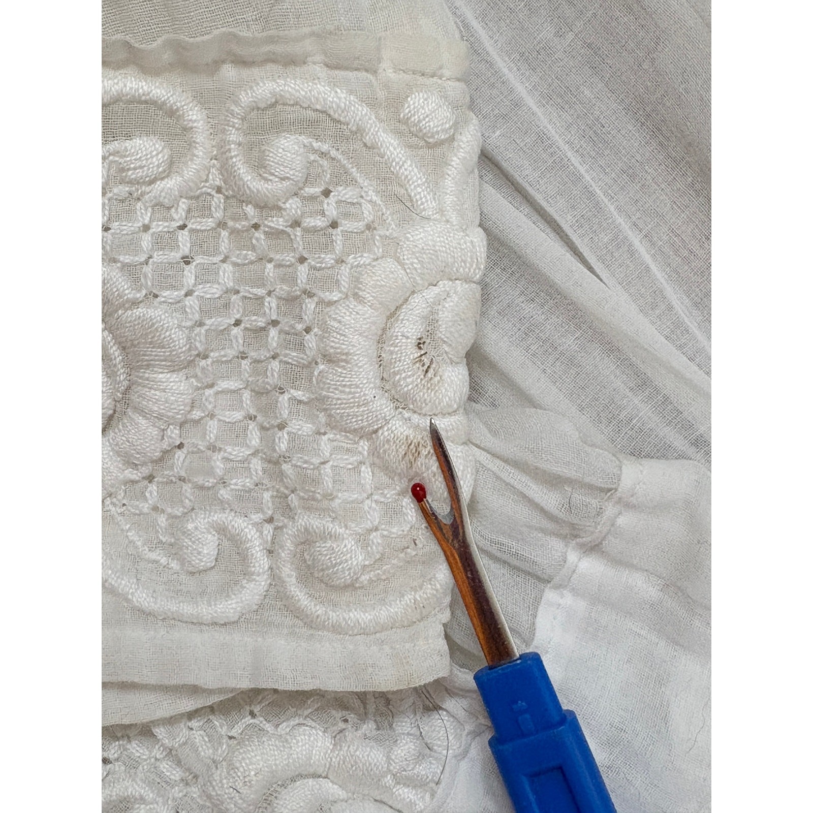 XXS Edwardian Antique Lawn Cotton Embroidered Dress