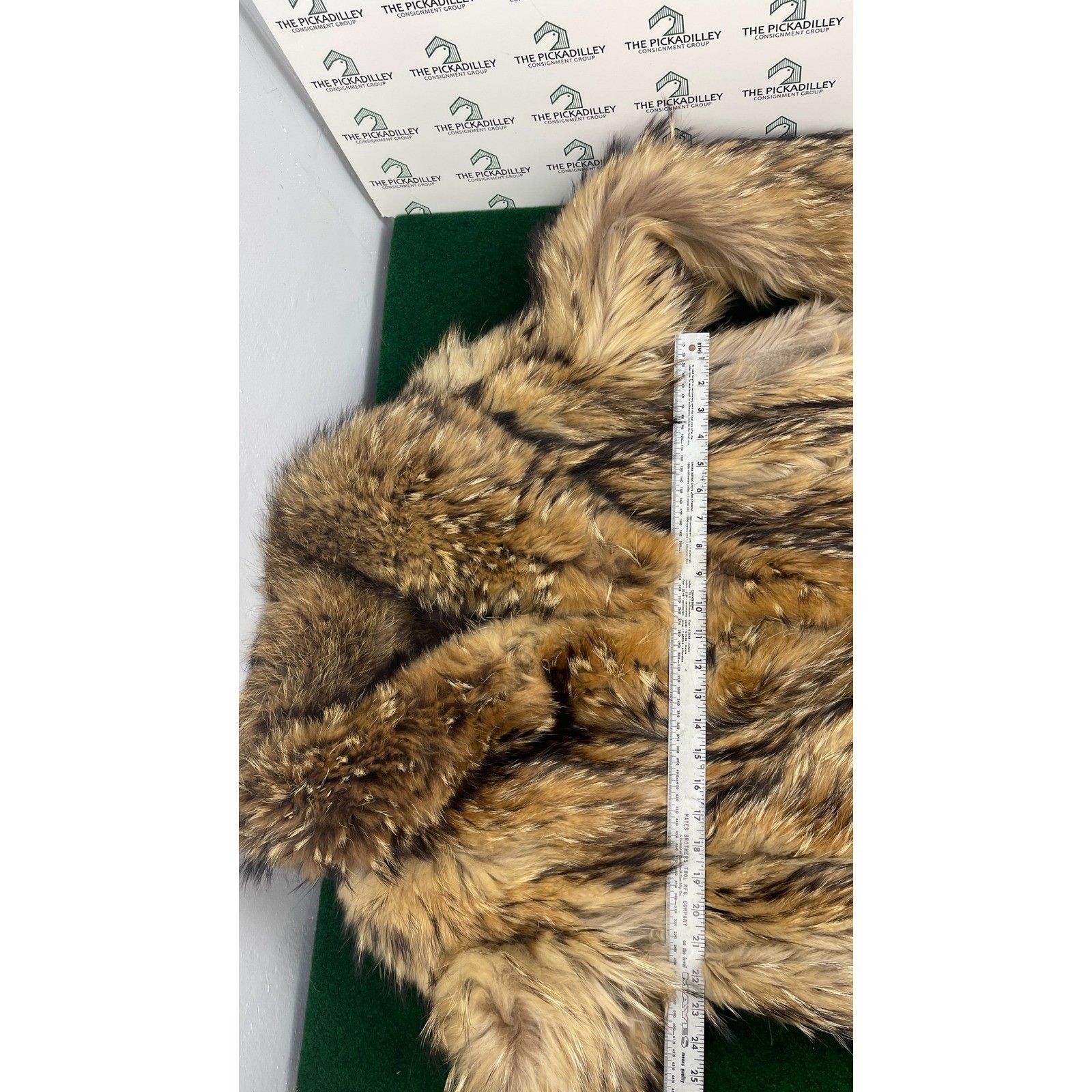 L.S. Ayres Furs Vintage Natural Fur Long Coat Brown Tan Black Shawl Collar 48in