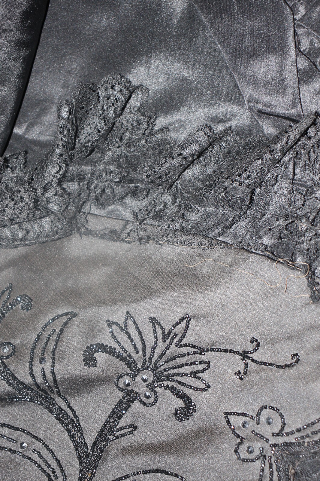 Antique Edwardian Victorian Black Mourning Cape Exquisite Design Lace Beads