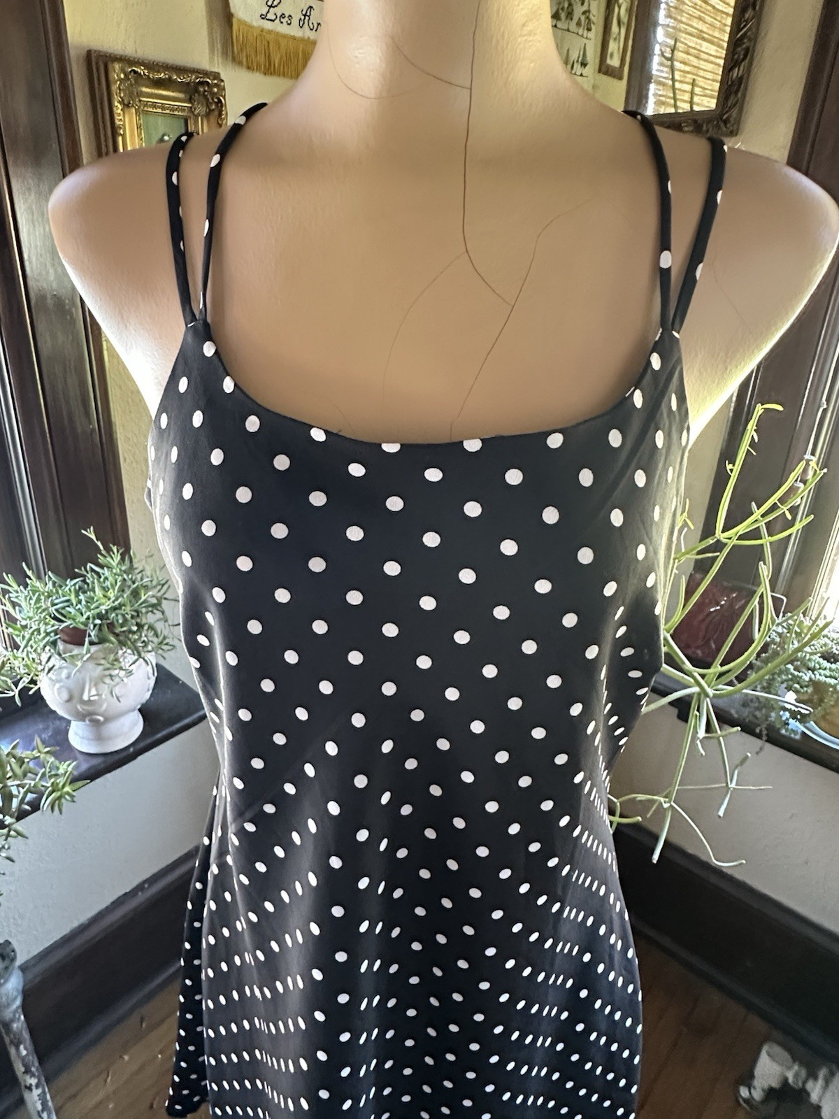 Vintage 80’s DBY Woman’s Dress Black/White Polka Dots Cute Tie Up Back Sz. M