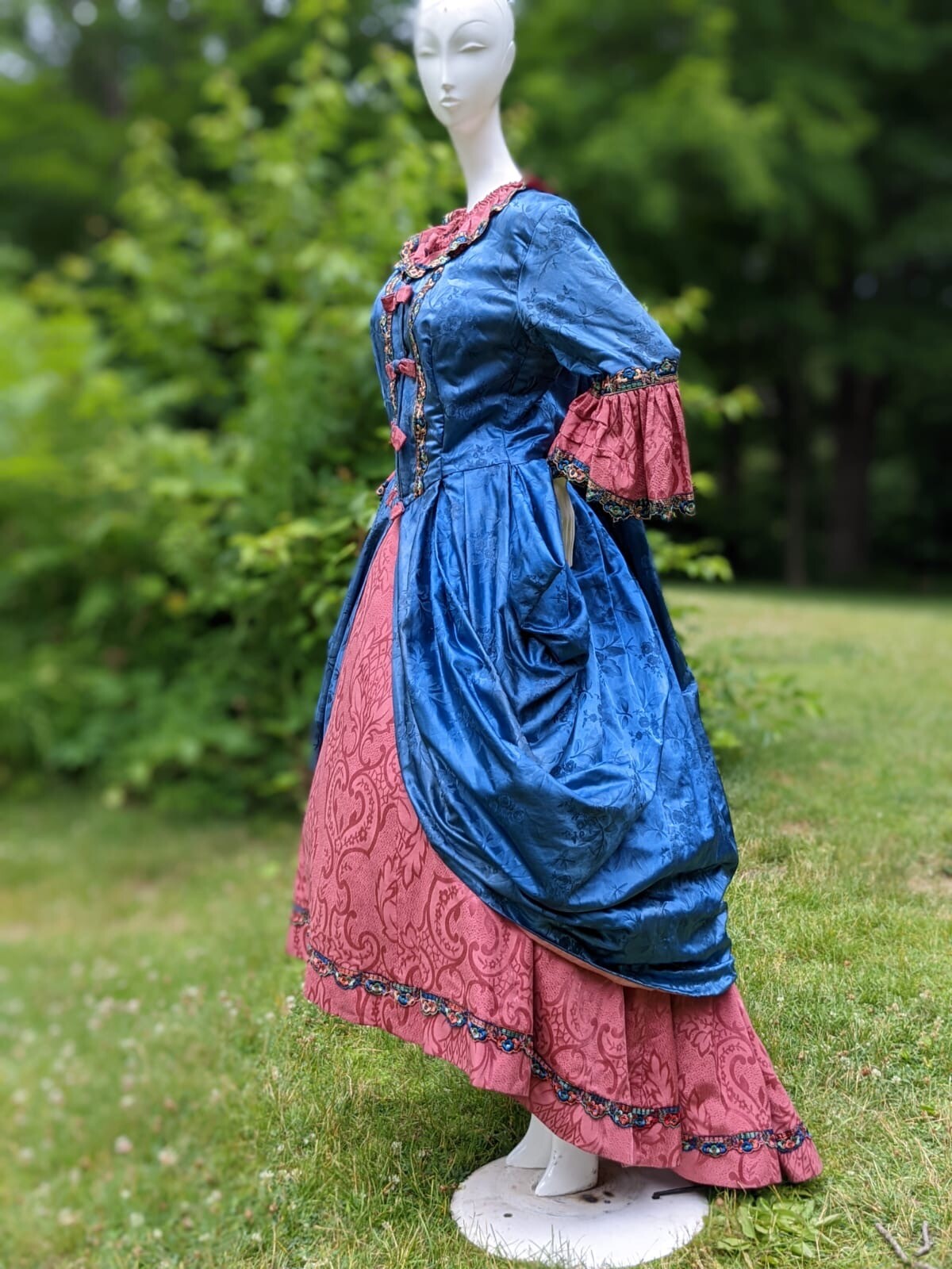 MOST BEAUTIFUL ANTIQUE BLUE SILK POLONAISE COSTUME DRESS IN 18TH C STYLE