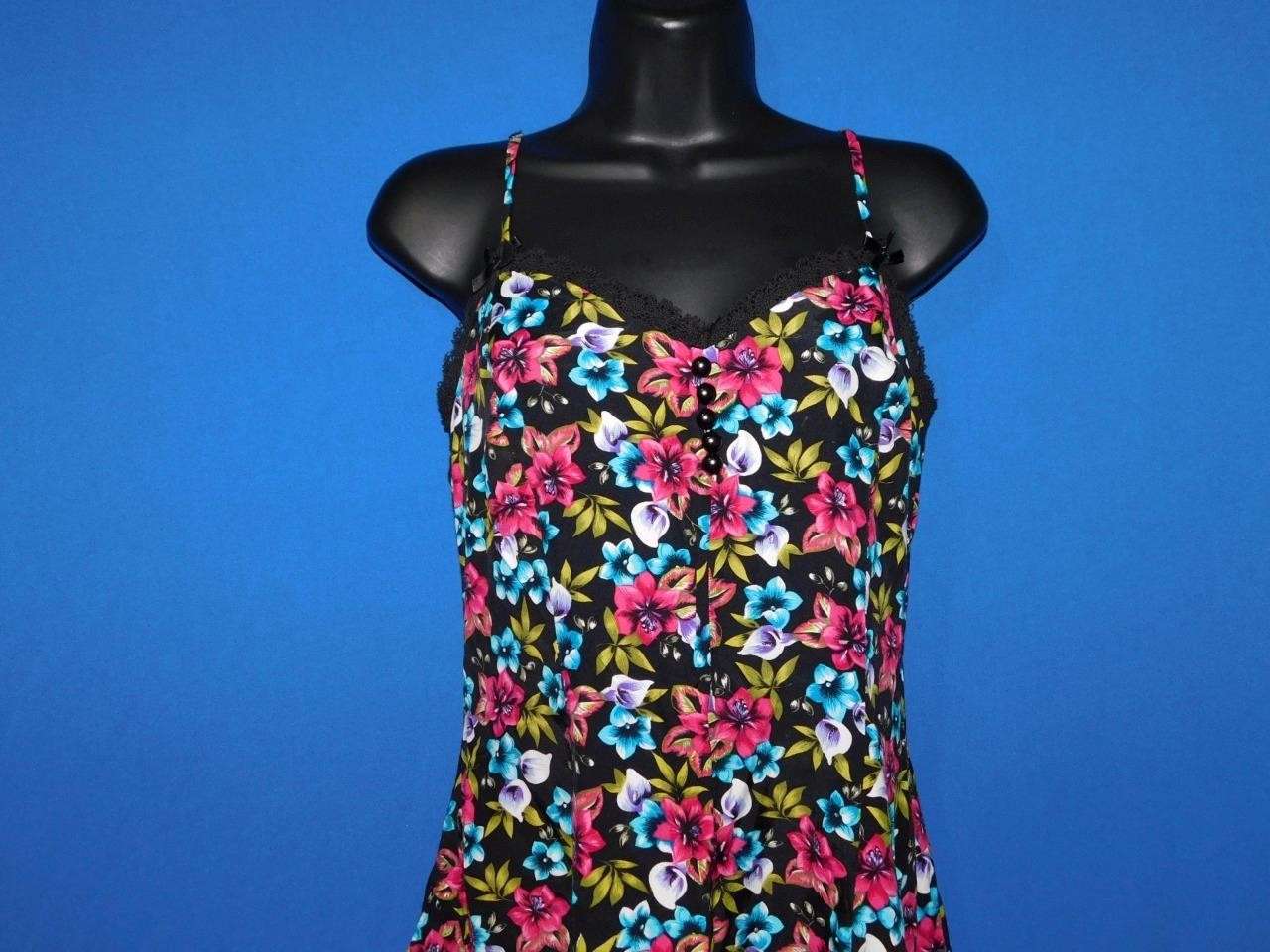 Vintage Size 11 Spoiled Girls Black Blue Purple Floral Sun Dress Sleeveless