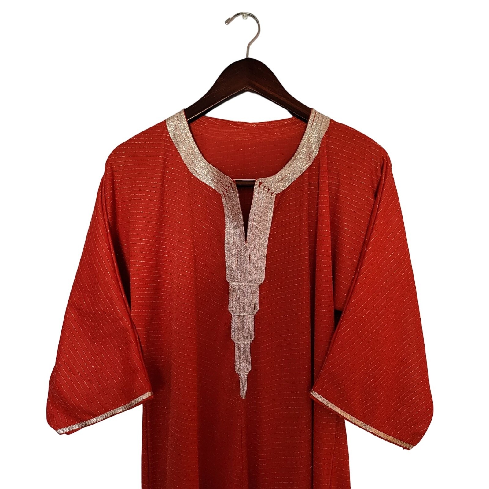 80s Moroccan Caftan Vintage Red Viscose Kaftan House Dress