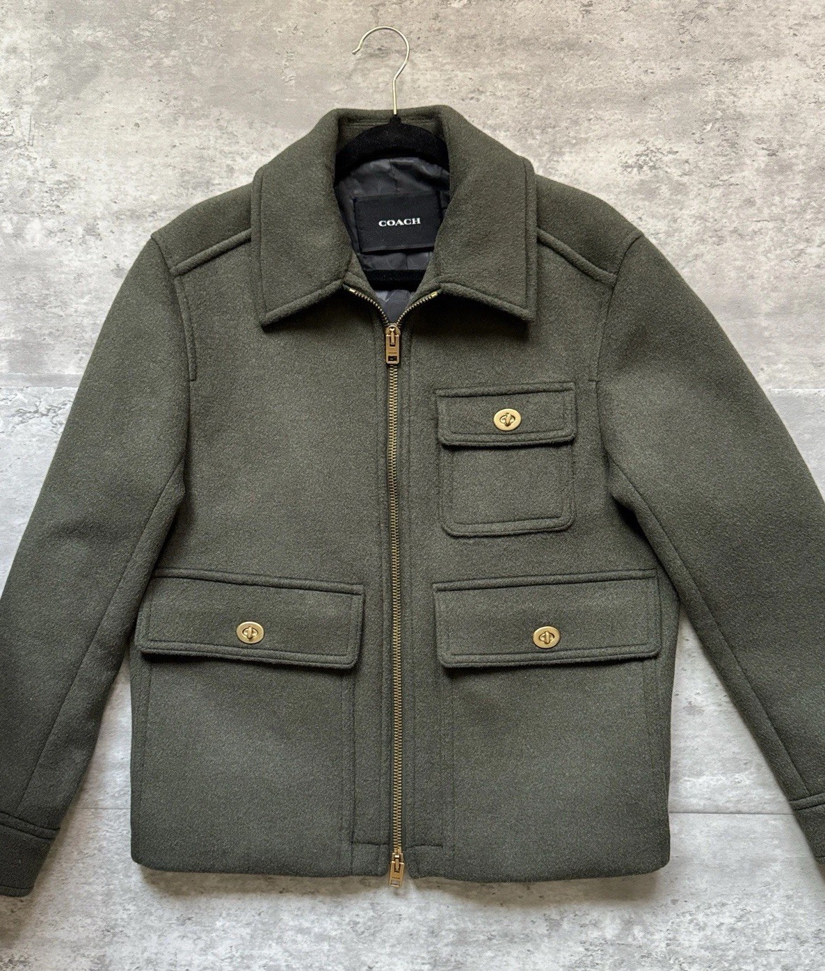 Coach Green Wool Coat Size XS Excellent Condition Pre-Owned Limited Edition Rare