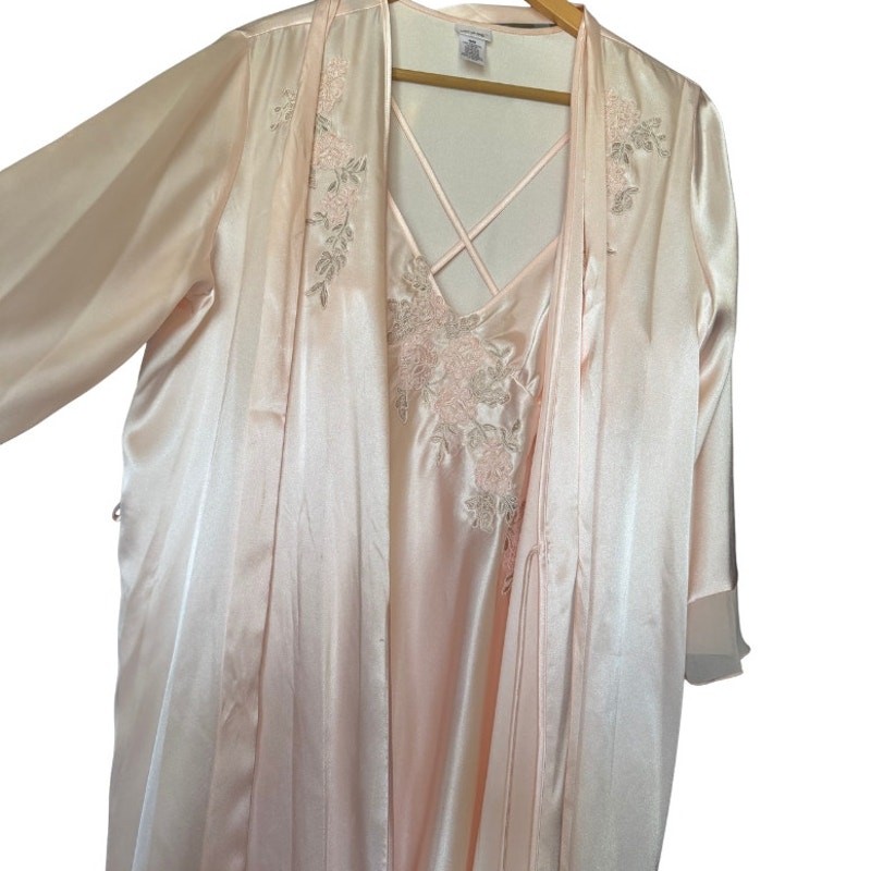 vintage satin slip dress + robe set blush ivory bridal lingerie fairycore