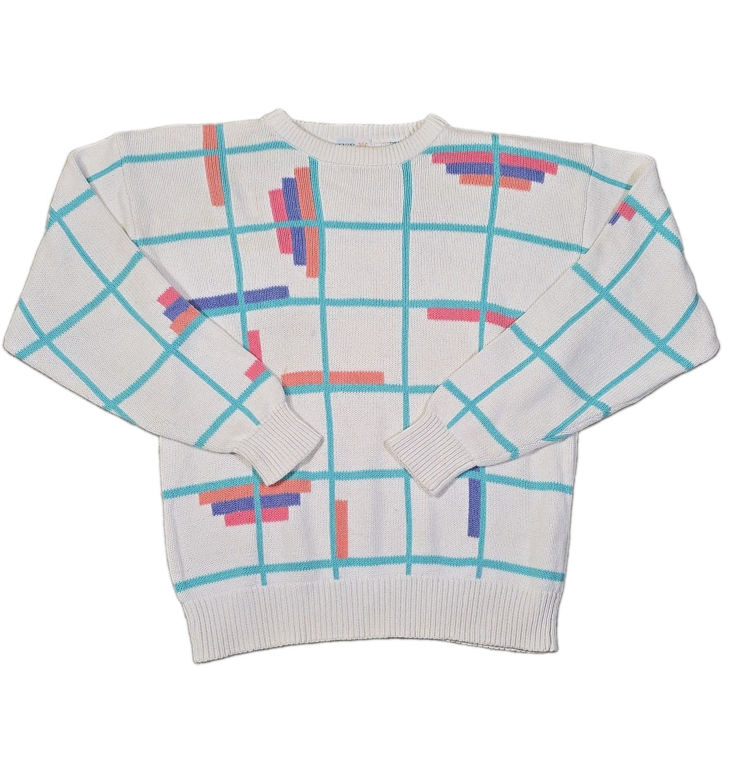 IZOD Club USA 100% Cotton Geometric Sweater Vintage 80s Womens L Abstract Knit