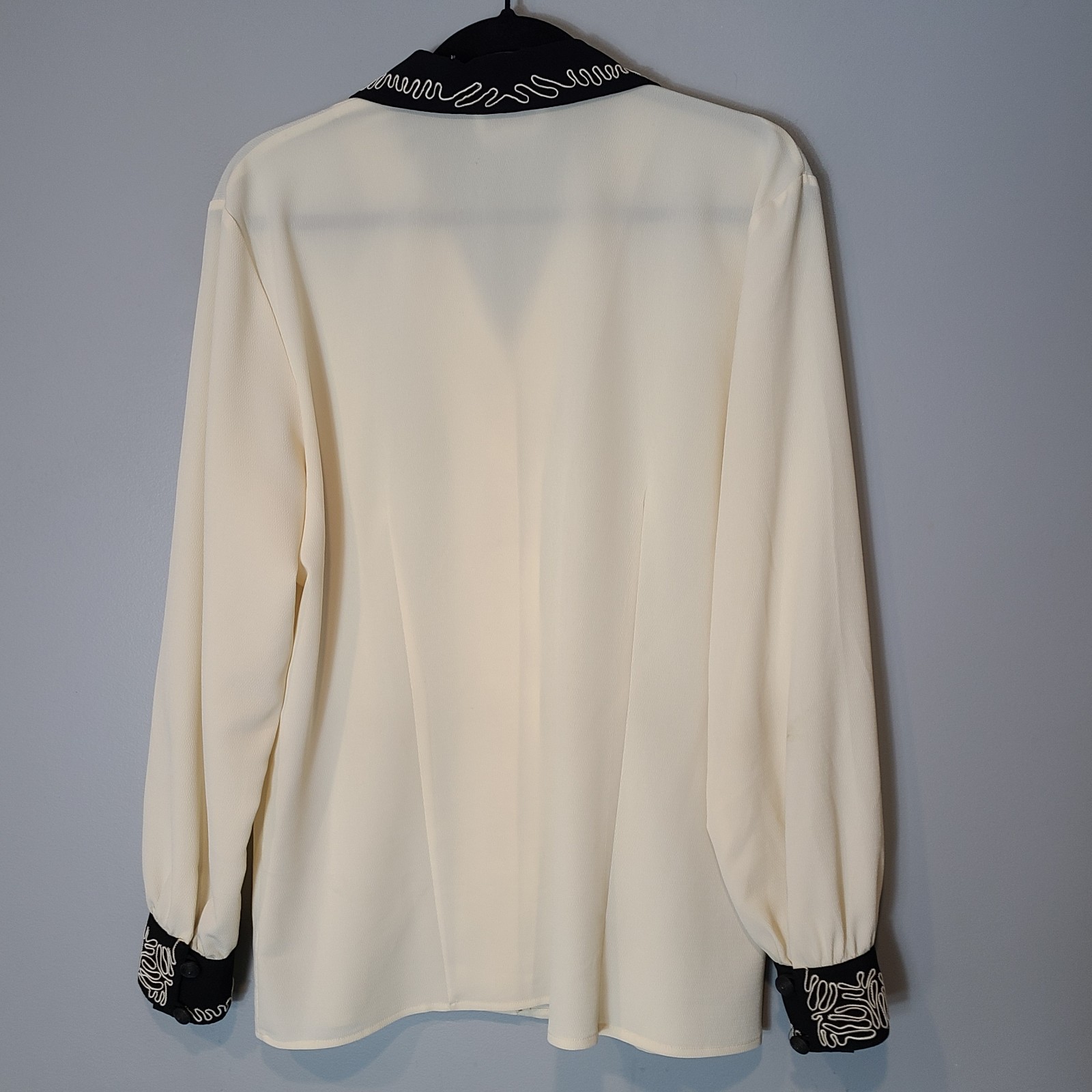 Vintage 80s Poet Secretary Blouse Button Down Euro 90s Cream Art Festival Sz 12