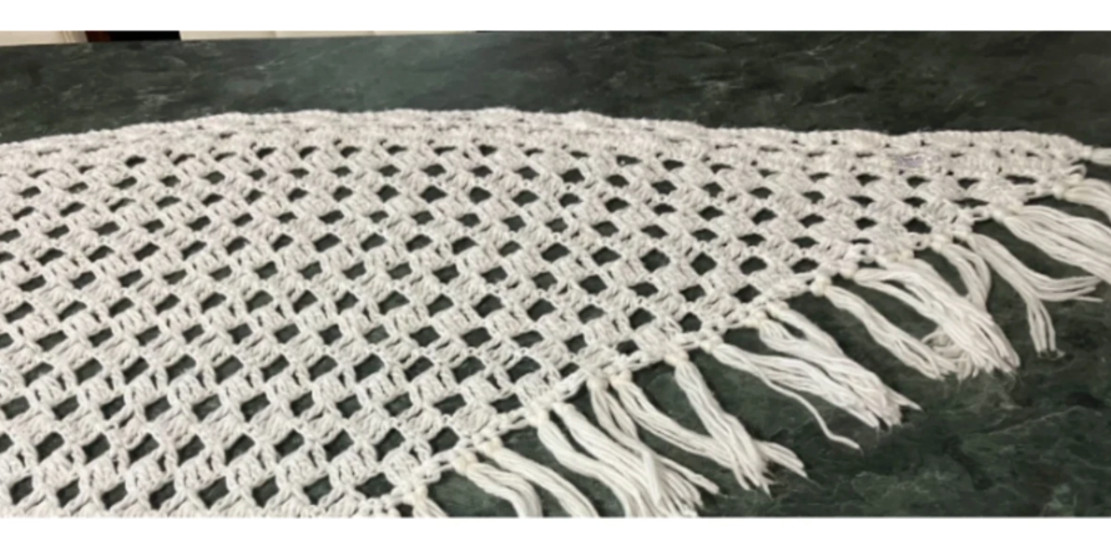 Vintage Hand Made Boho Open Weave Crochet Fringed Shawl Wrap Kimono Oversized